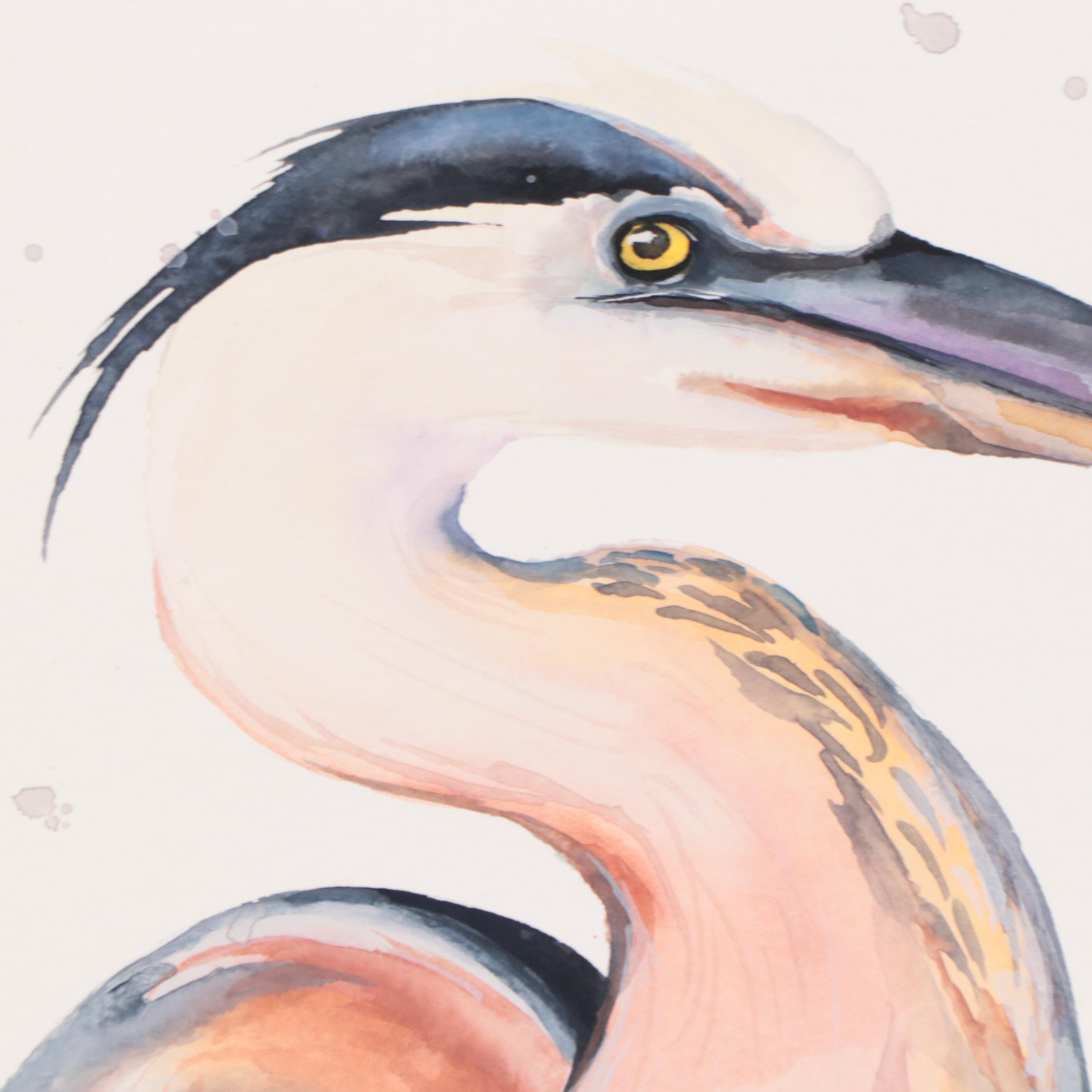 Watercolor Painting of Heron, 2023