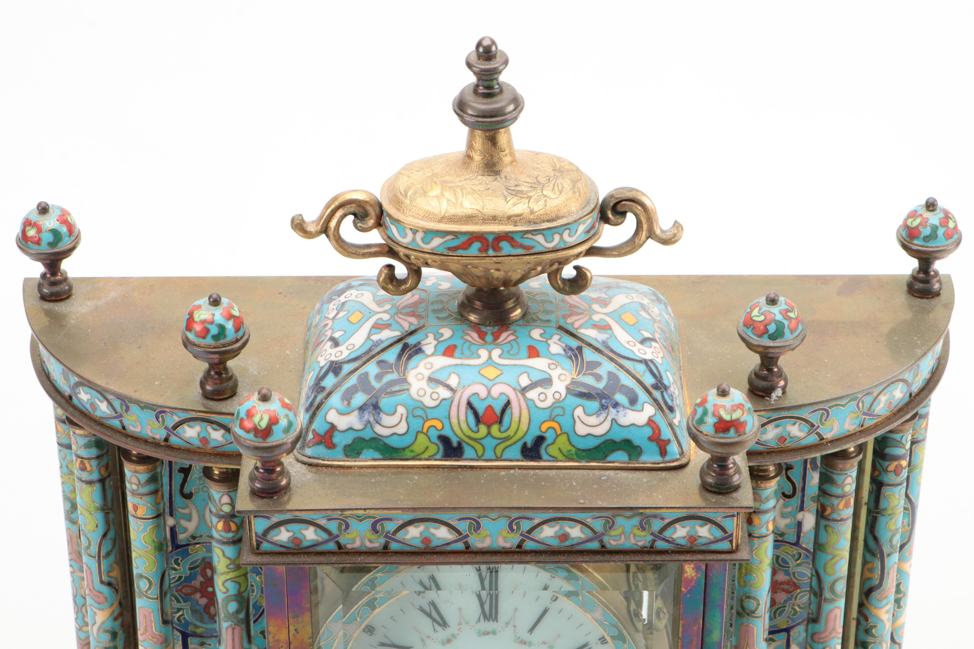 French Style Chinese Cloisonné Enamel Carriage Clock, Mid to Late 20th Century