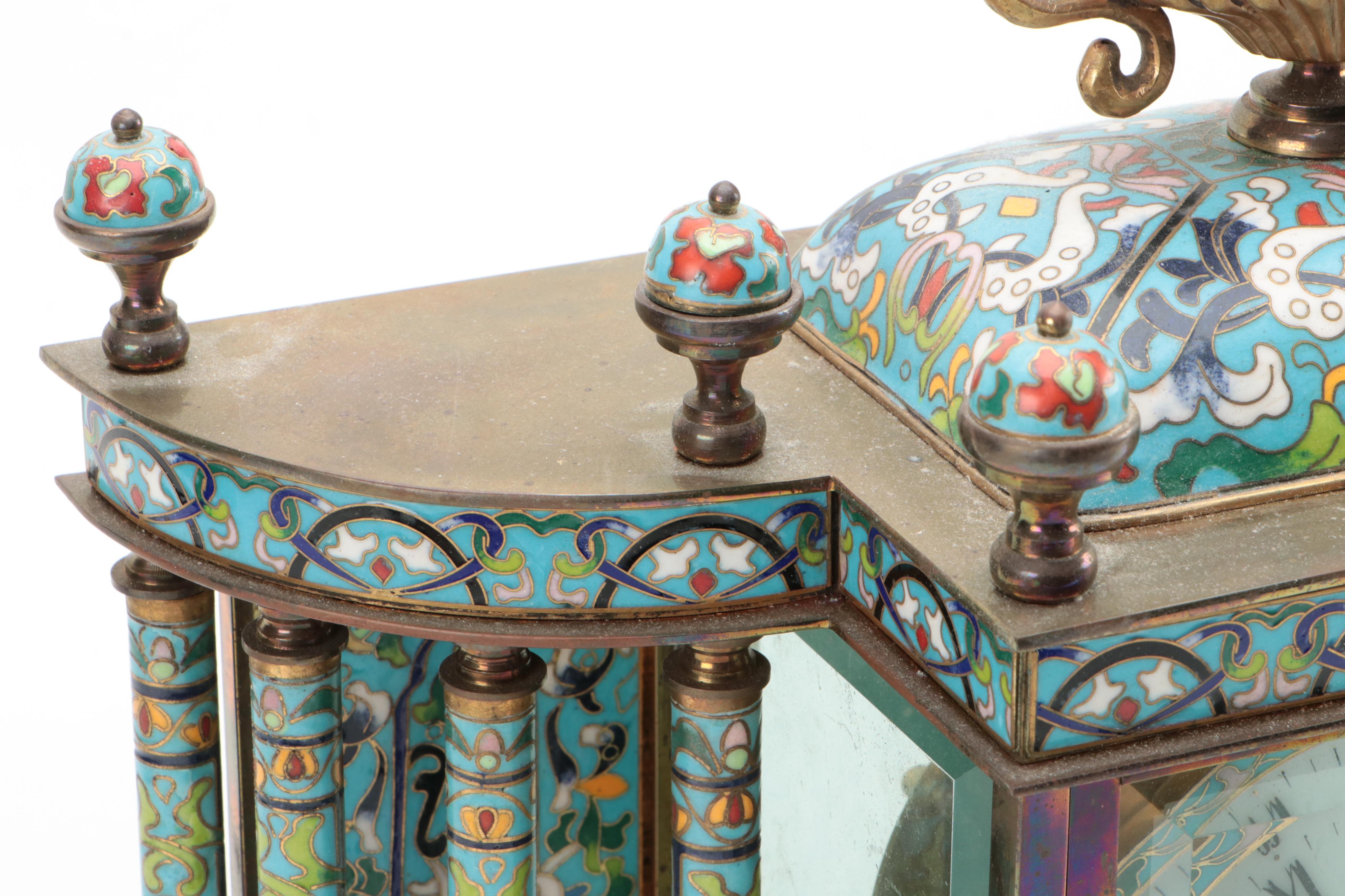 French Style Chinese Cloisonné Enamel Carriage Clock, Mid to Late 20th Century