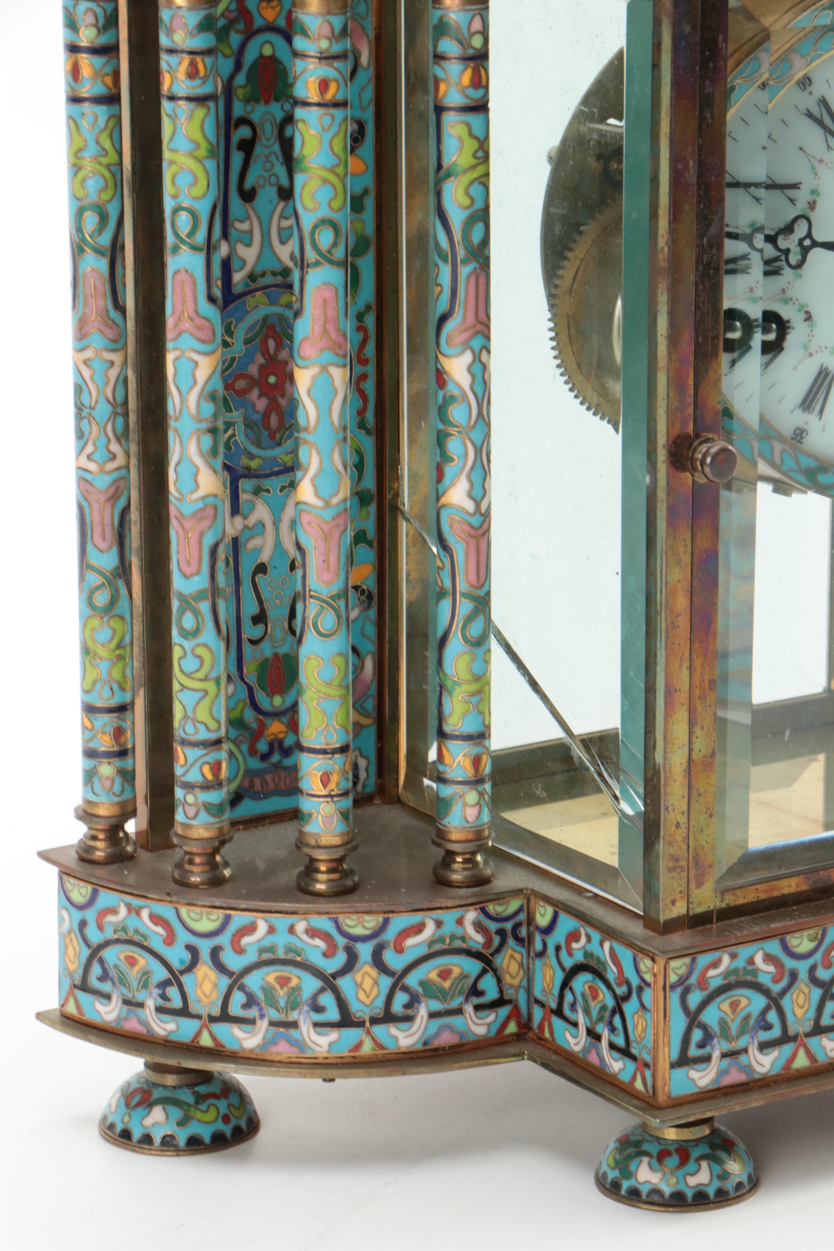 French Style Chinese Cloisonné Enamel Carriage Clock, Mid to Late 20th Century