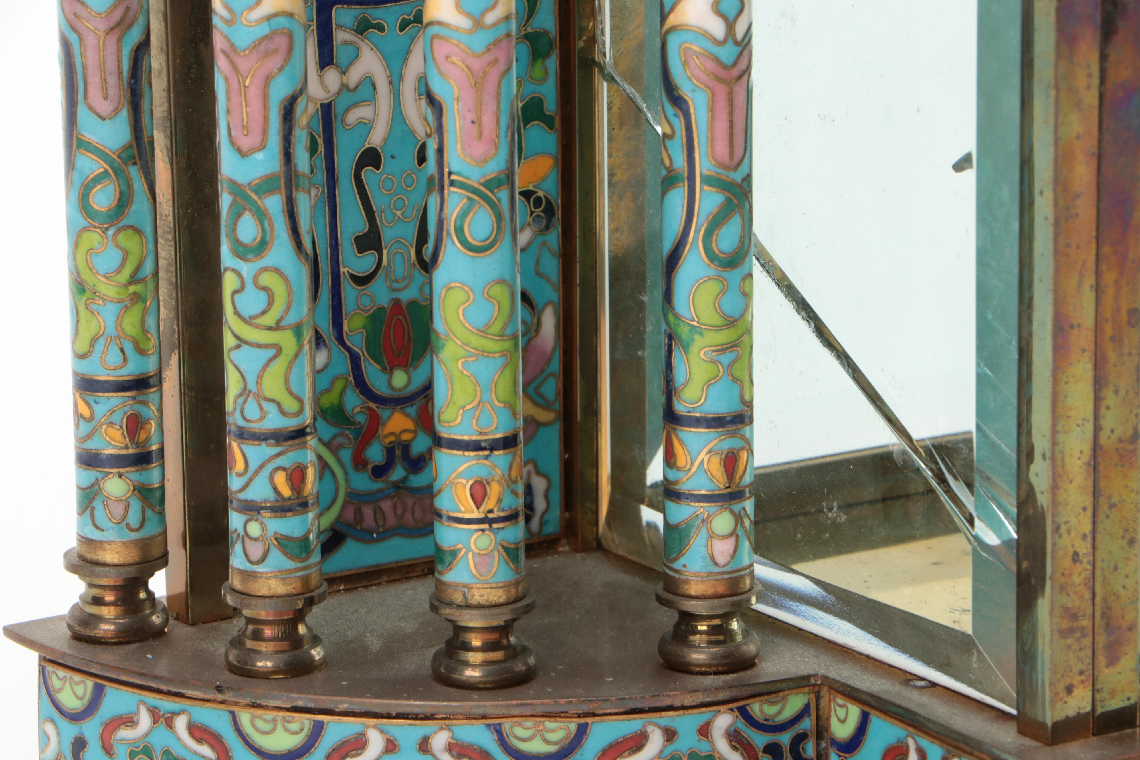 French Style Chinese Cloisonné Enamel Carriage Clock, Mid to Late 20th Century