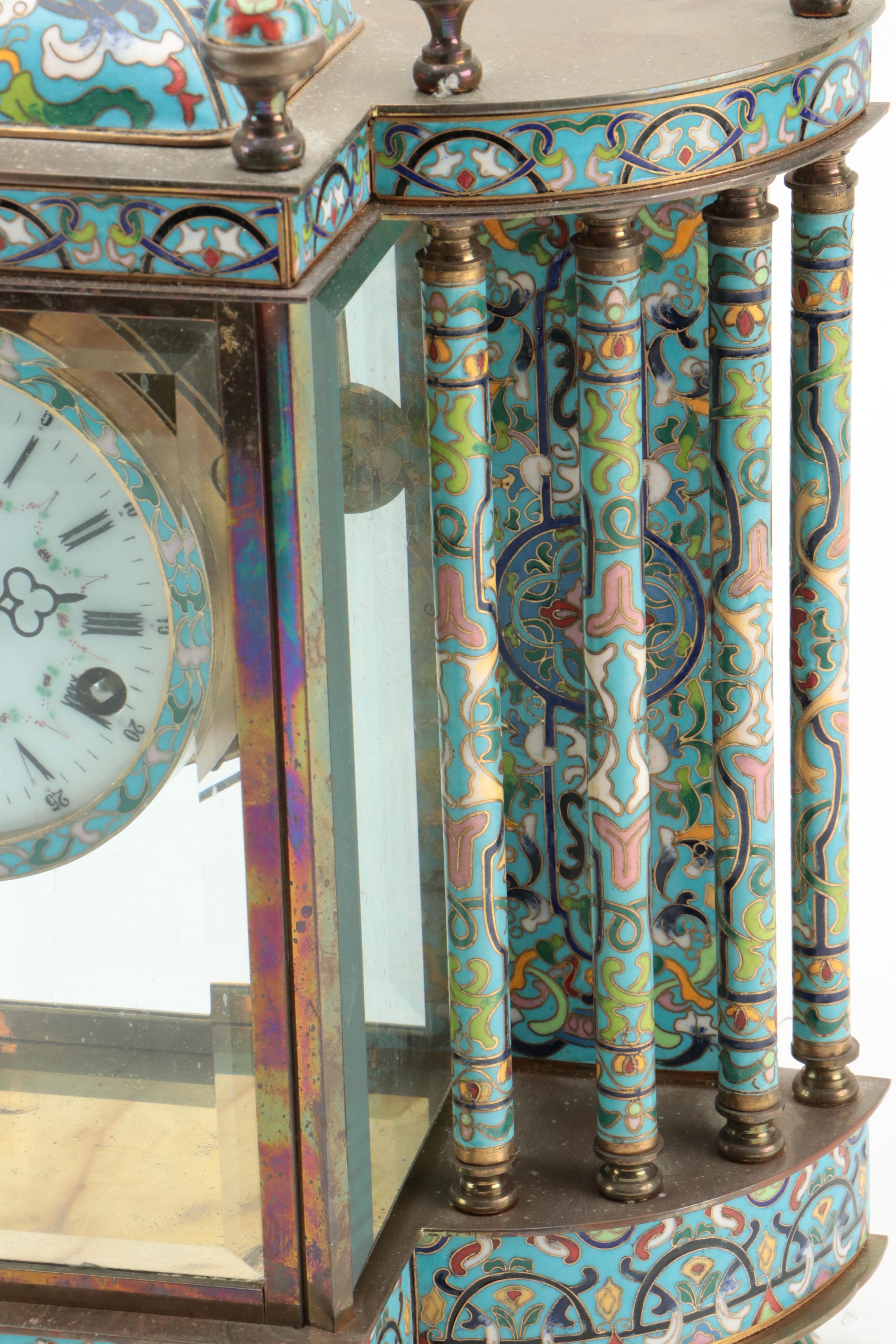 French Style Chinese Cloisonné Enamel Carriage Clock, Mid to Late 20th Century