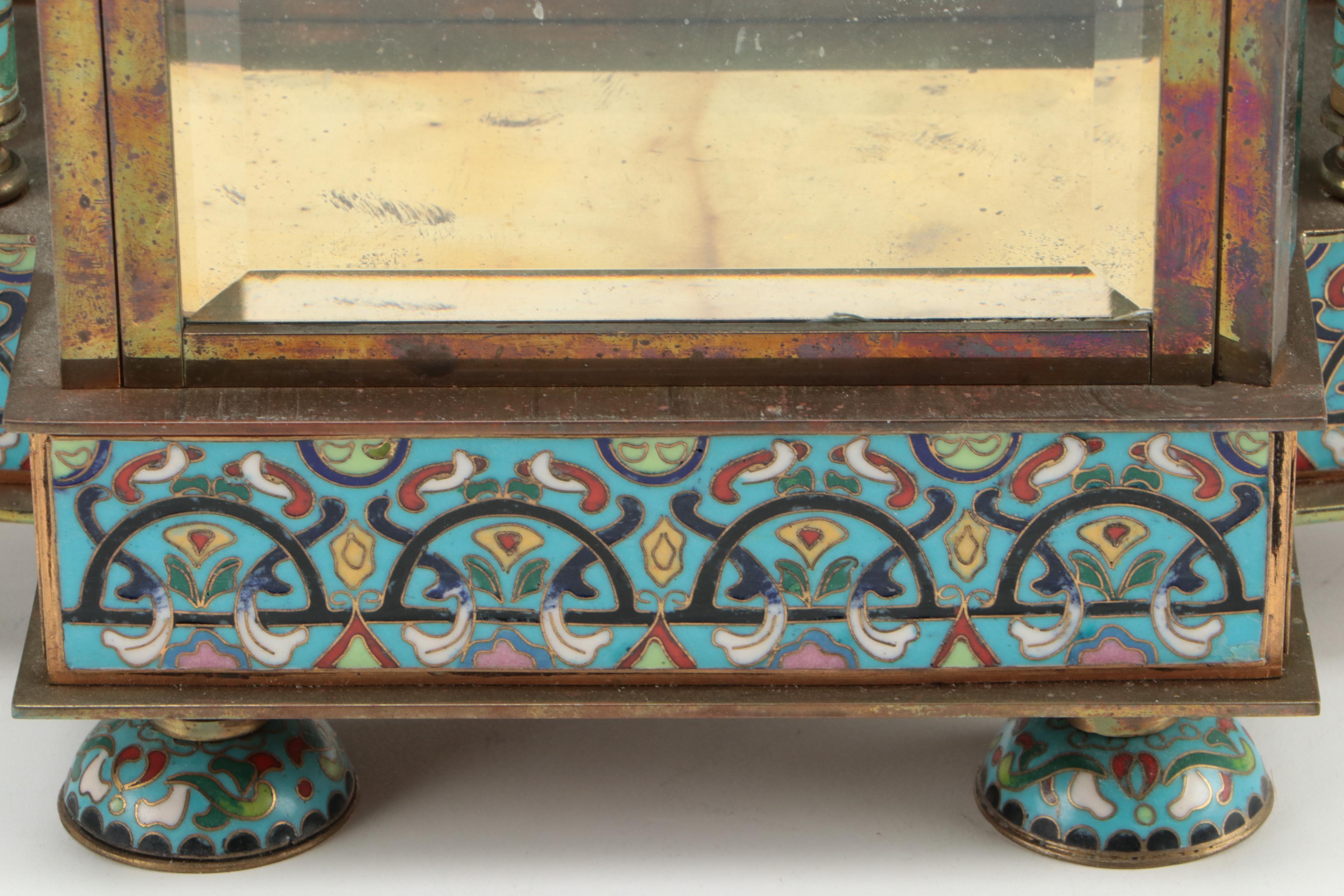 French Style Chinese Cloisonné Enamel Carriage Clock, Mid to Late 20th Century