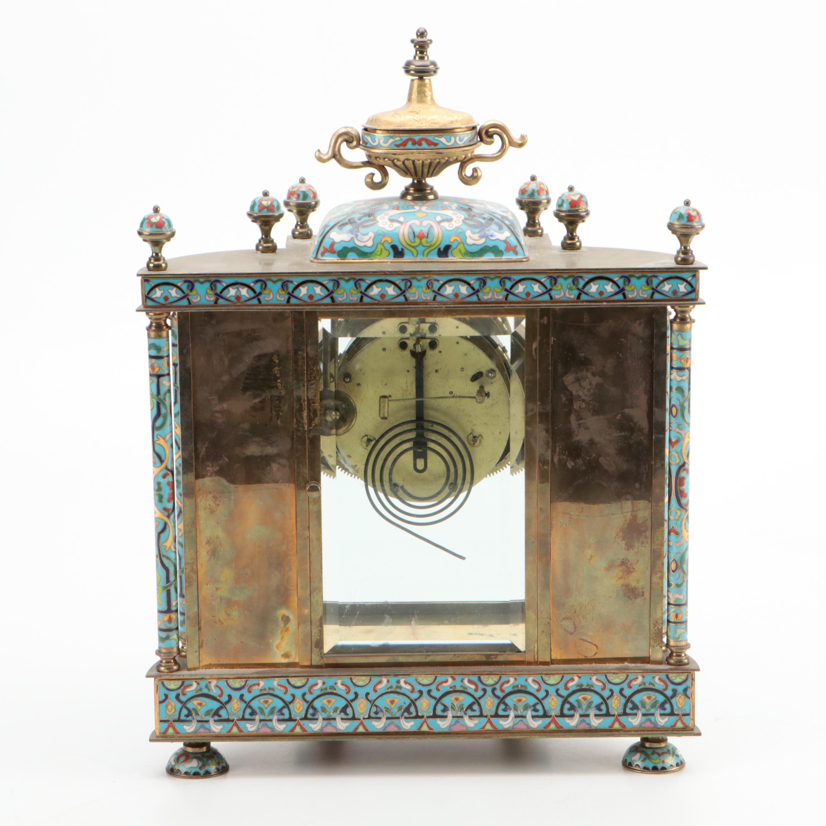 French Style Chinese Cloisonné Enamel Carriage Clock, Mid to Late 20th Century