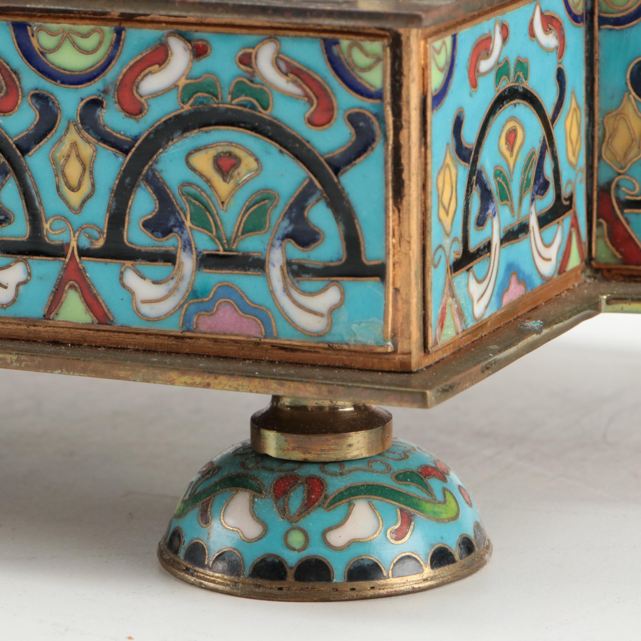 French Style Chinese Cloisonné Enamel Carriage Clock, Mid to Late 20th Century