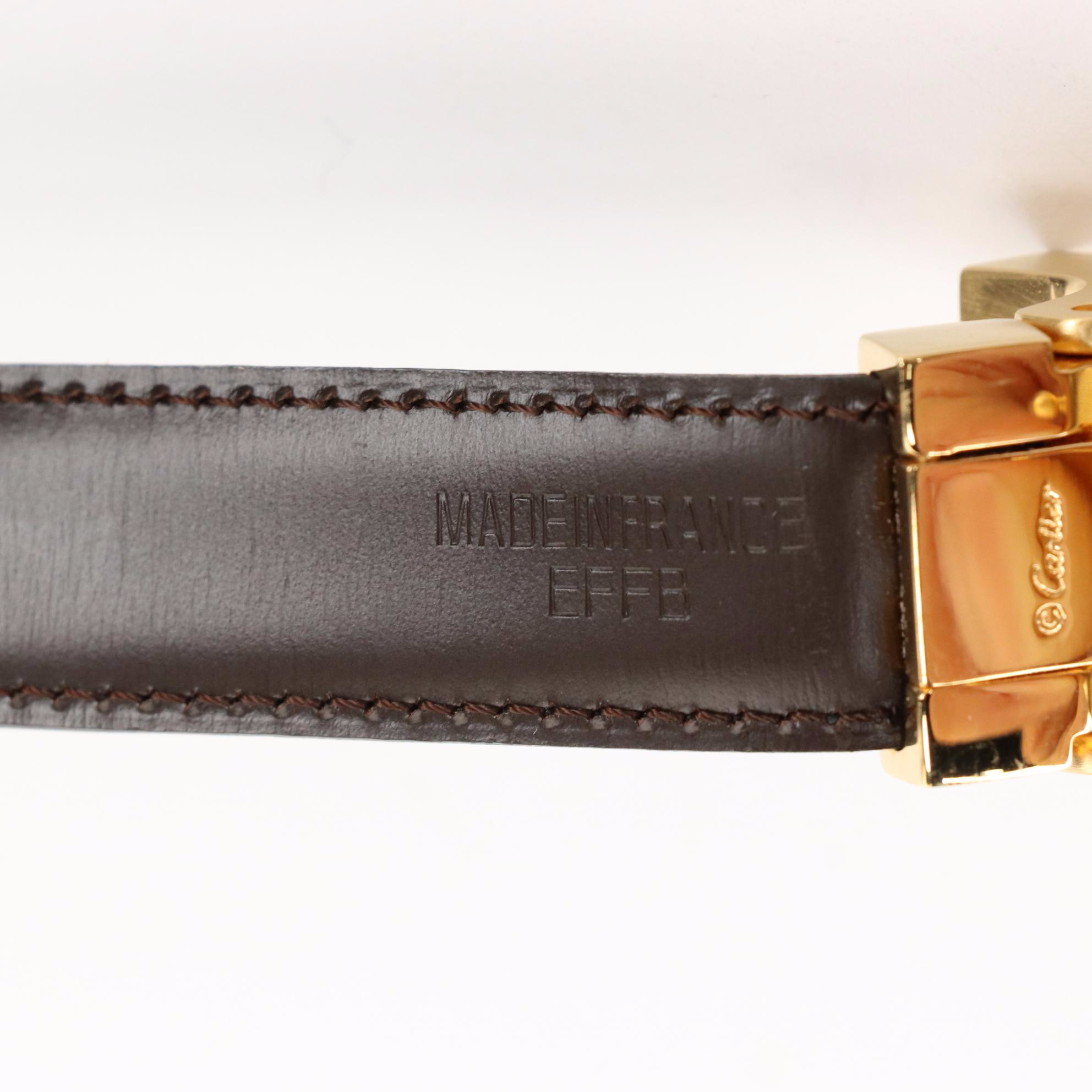 Cartier Panthère Buckle Reversible Belt in Brown/Black Calfskin Leather with Box