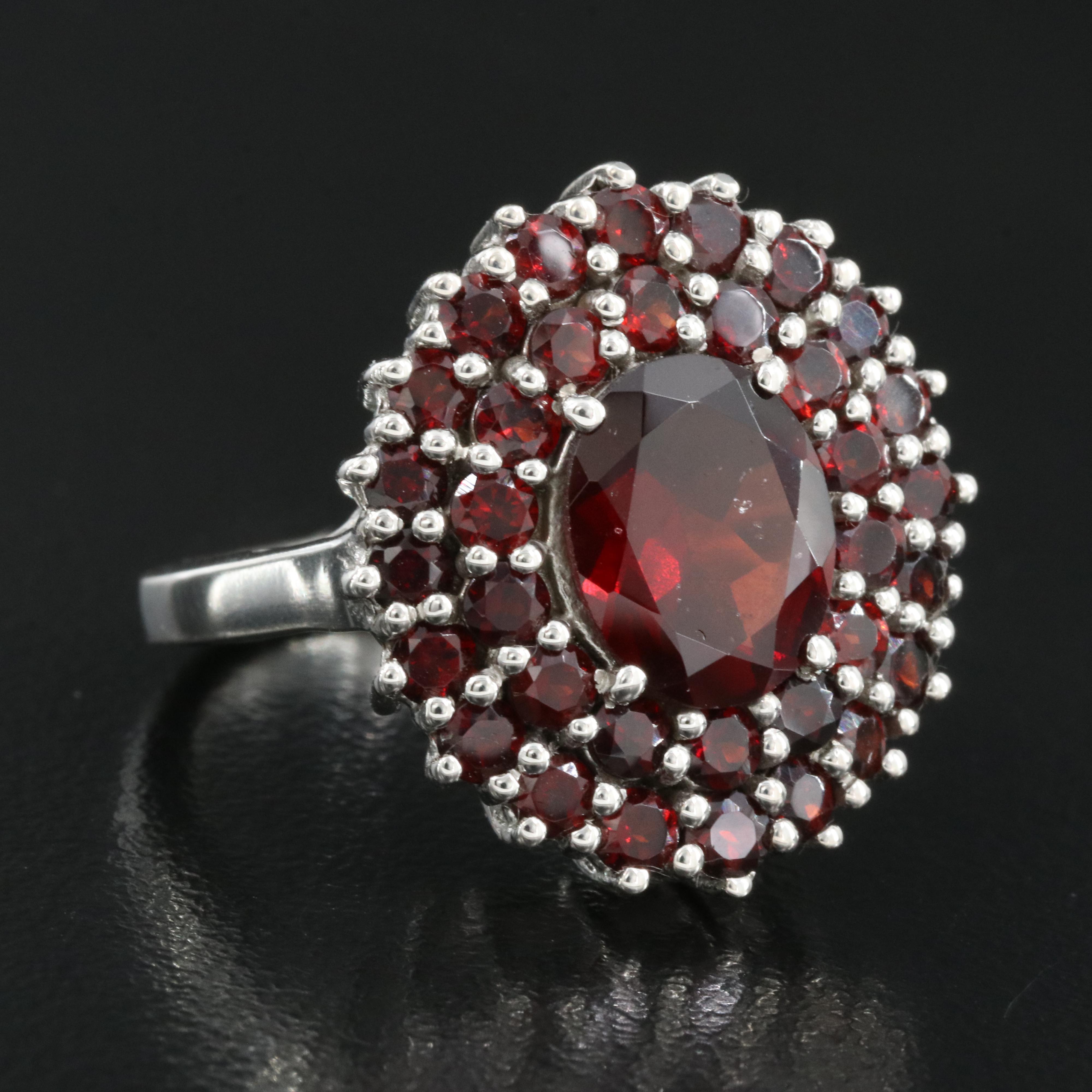 Sterling Garnet Cluster Ring