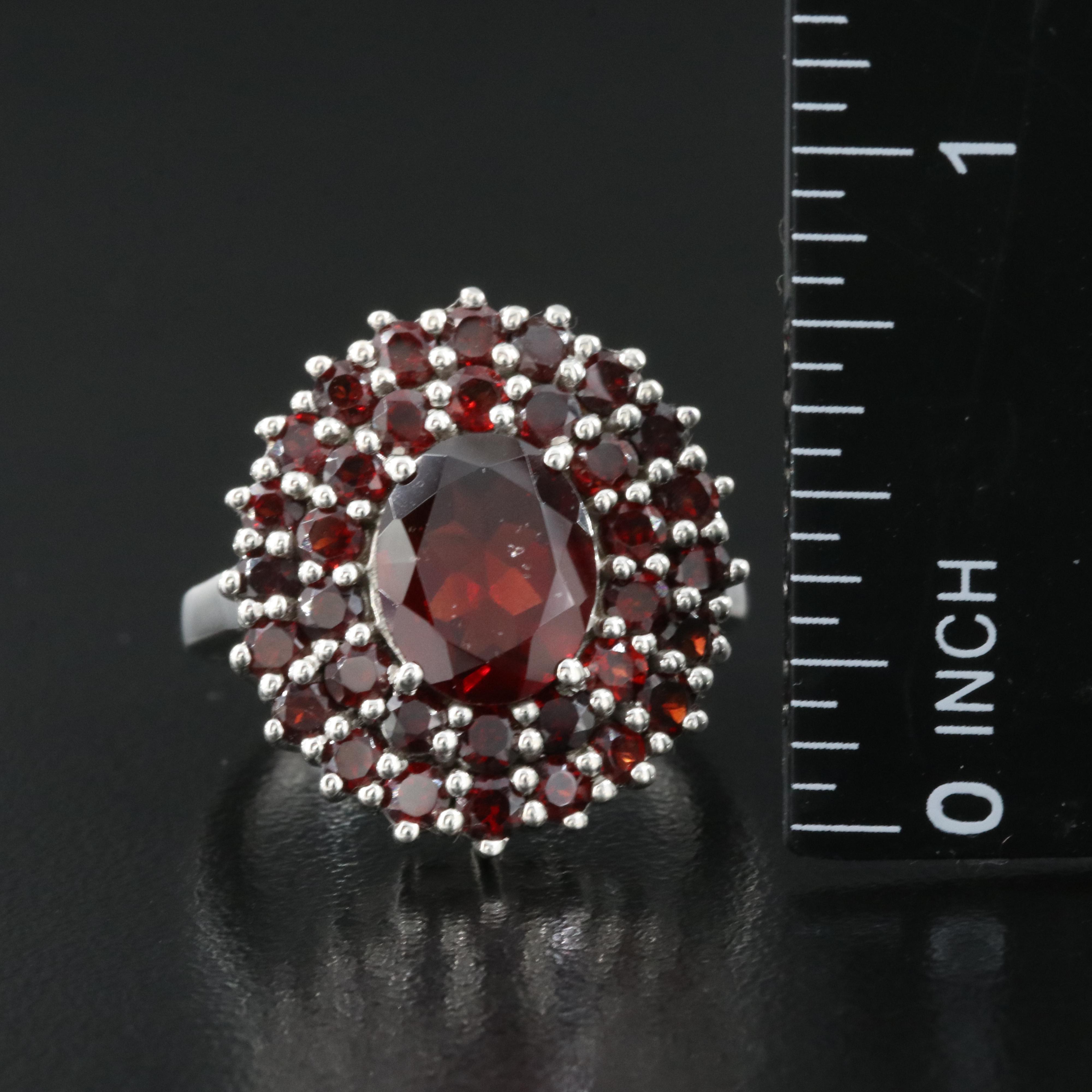 Sterling Garnet Cluster Ring