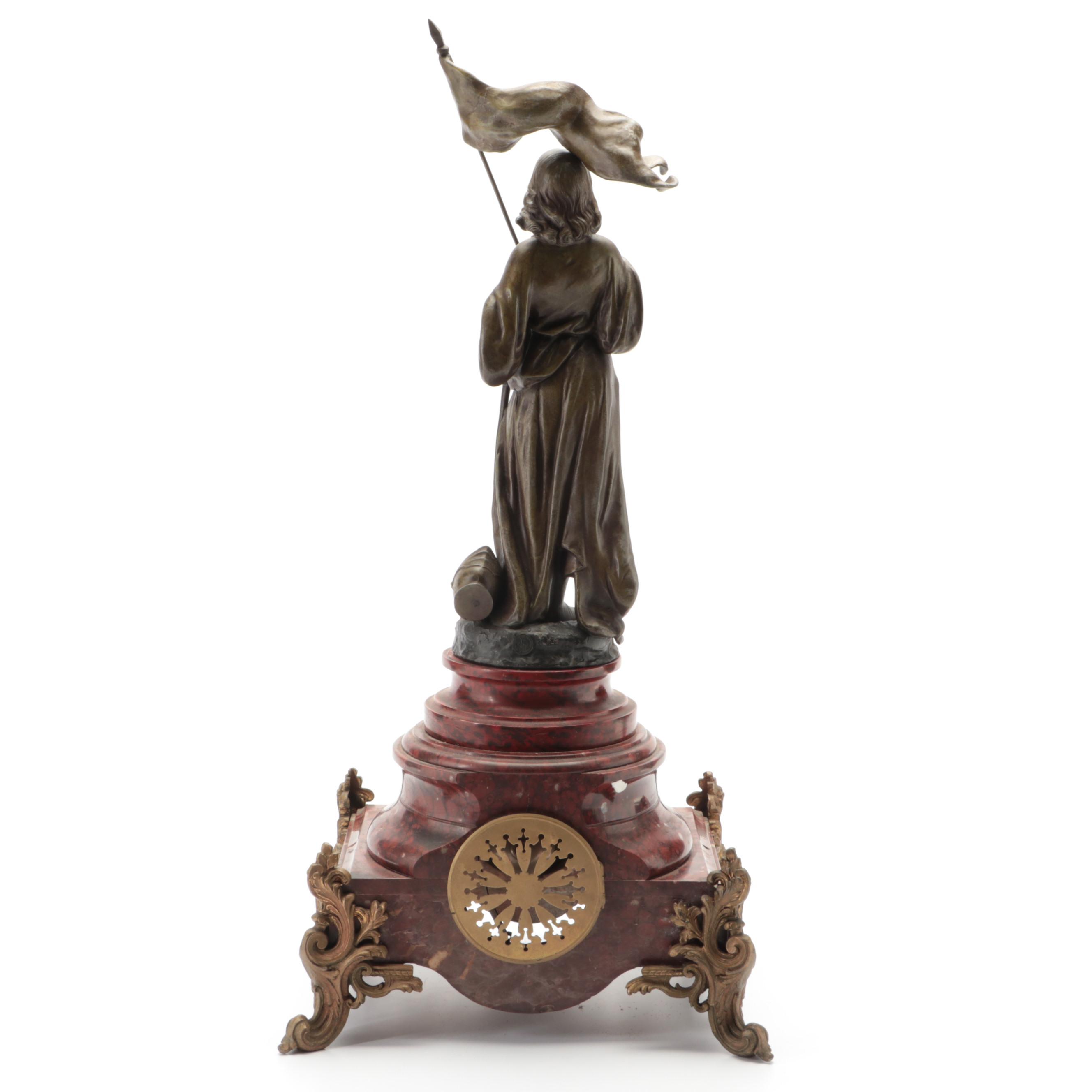 French Marble and Ormolu Mounted Mantel Clock after Hip. Moreau "Jeanne d'Arc"