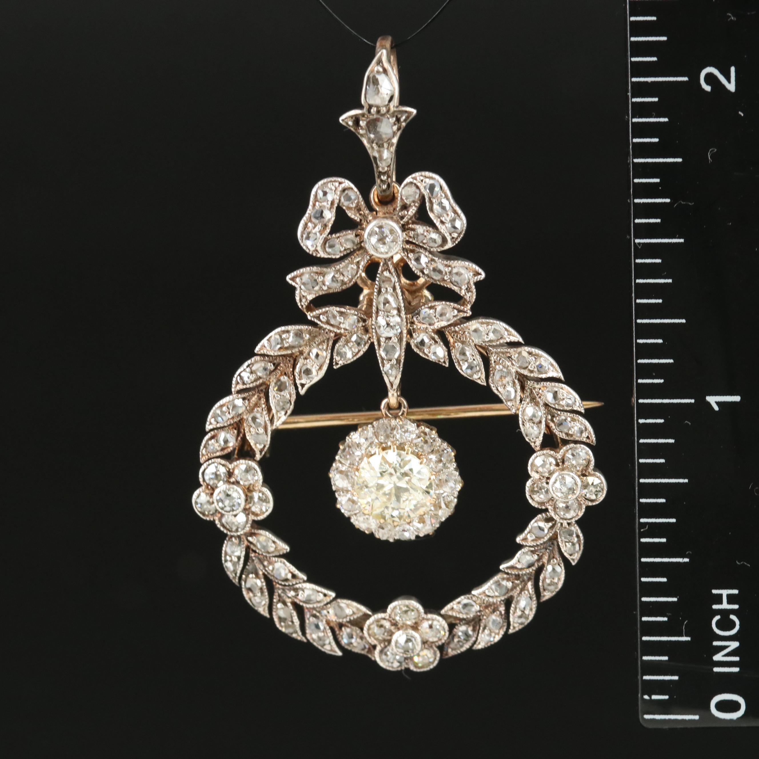 Belle Epoque Sterling and 14K Laurel Leaf Wreath Converter Brooch with Bow