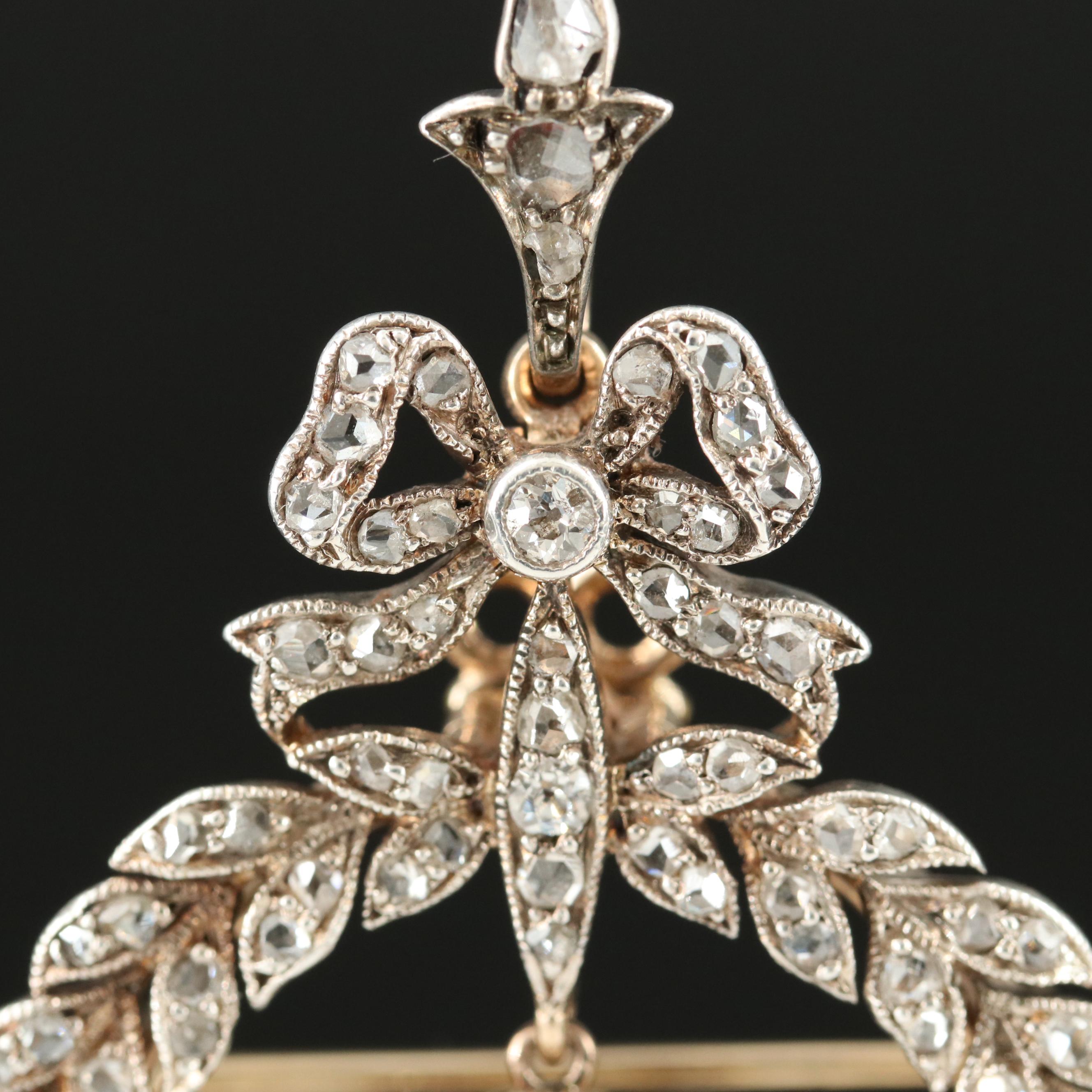 Belle Epoque Sterling and 14K Laurel Leaf Wreath Converter Brooch with Bow