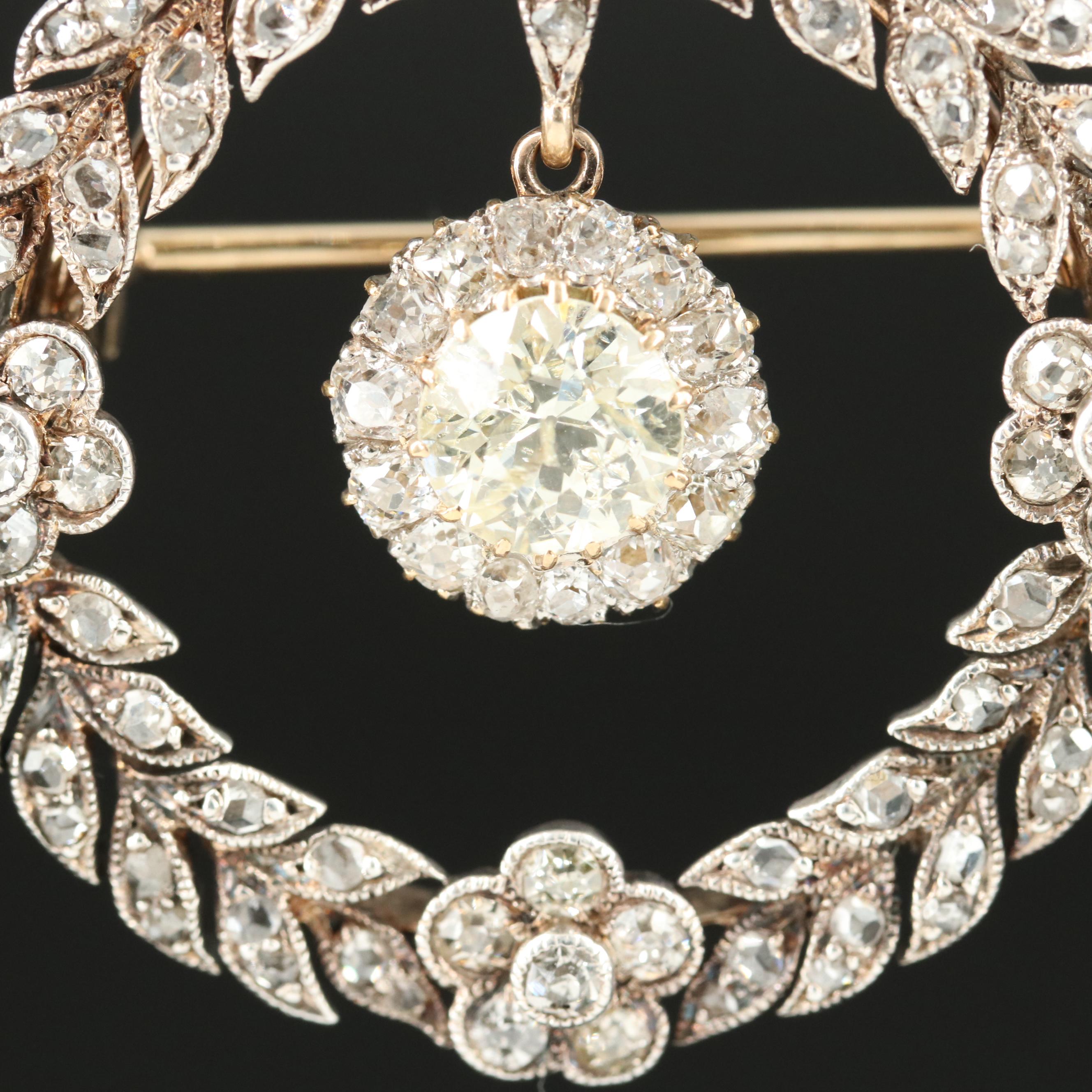 Belle Epoque Sterling and 14K Laurel Leaf Wreath Converter Brooch with Bow