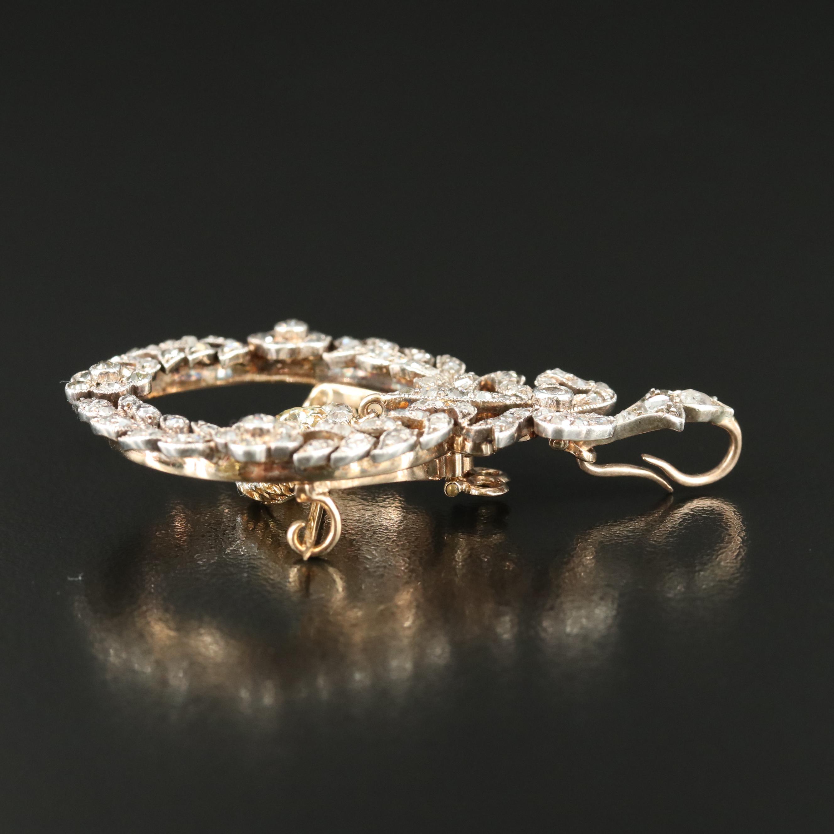 Belle Epoque Sterling and 14K Laurel Leaf Wreath Converter Brooch with Bow