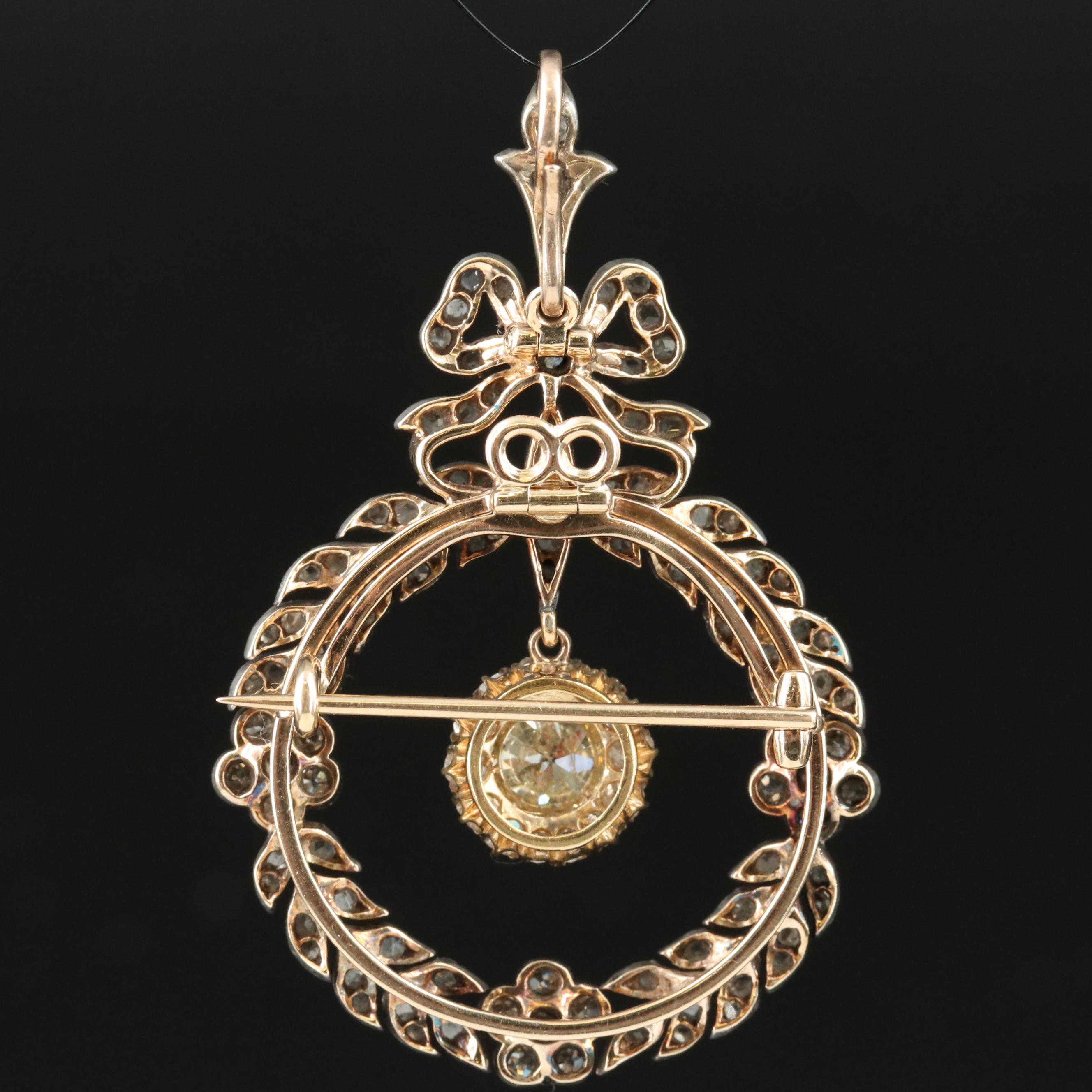 Belle Epoque Sterling and 14K Laurel Leaf Wreath Converter Brooch with Bow