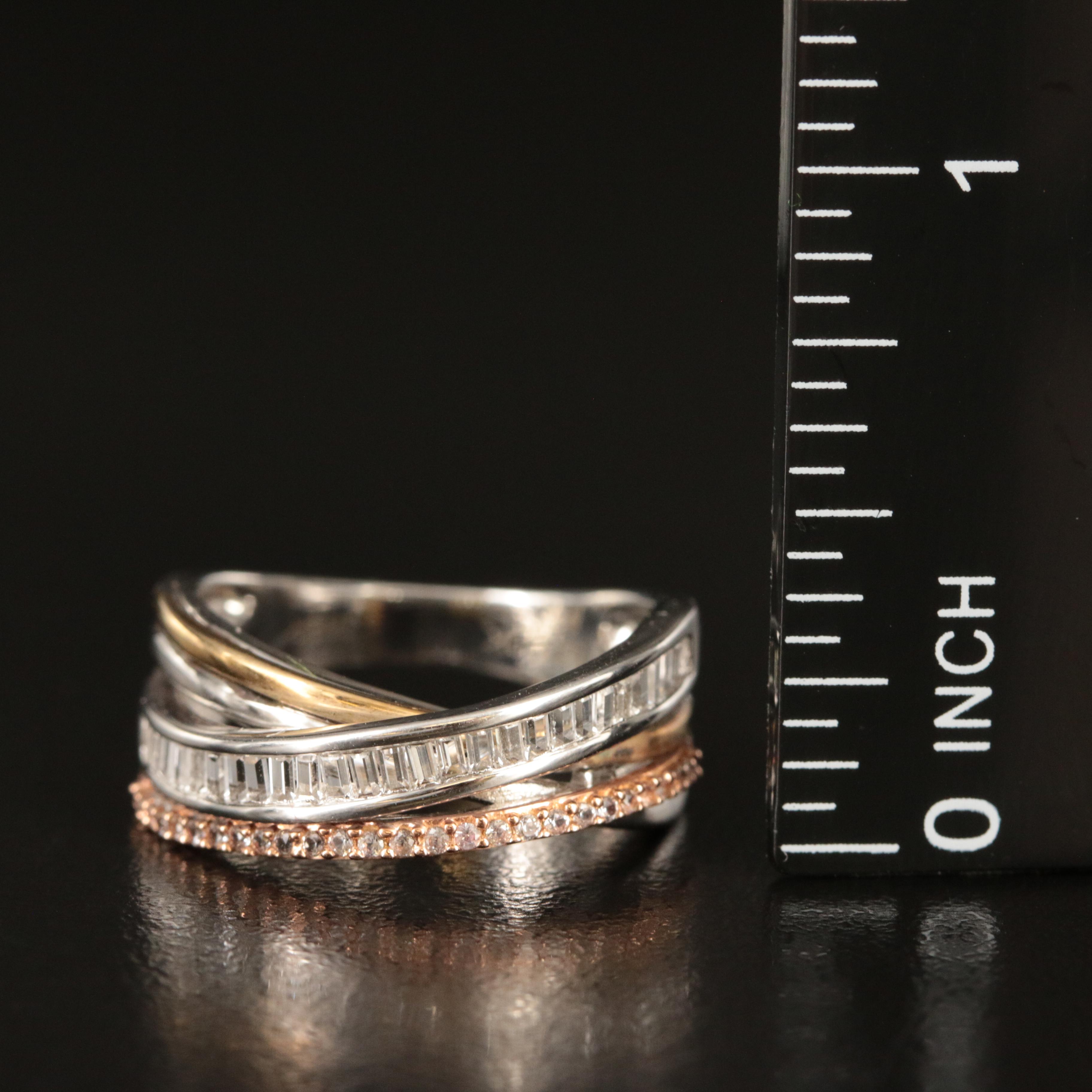 Sterling White Sapphire Crossover Ring with 10K Accents