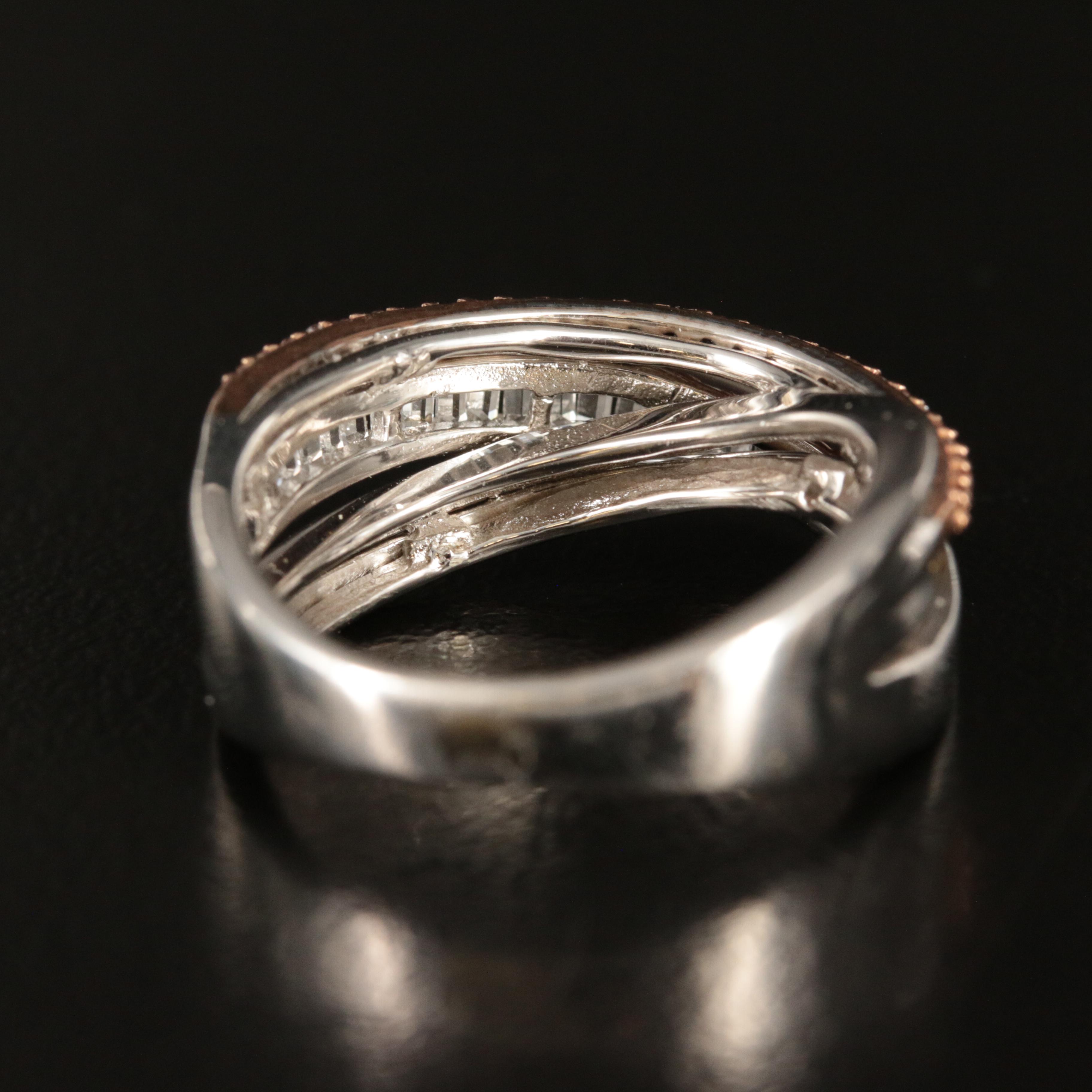 Sterling White Sapphire Crossover Ring with 10K Accents