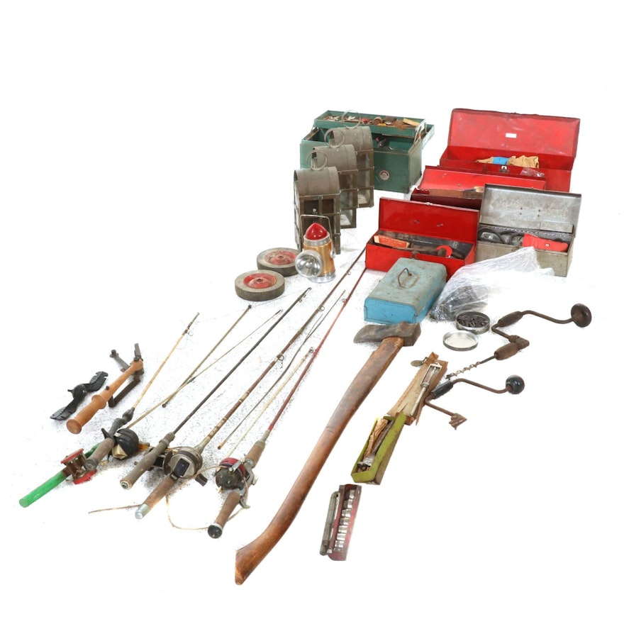 Woodworking Hand Tools, Tool Boxes, Wall Lanterns, Fishing Rod and More