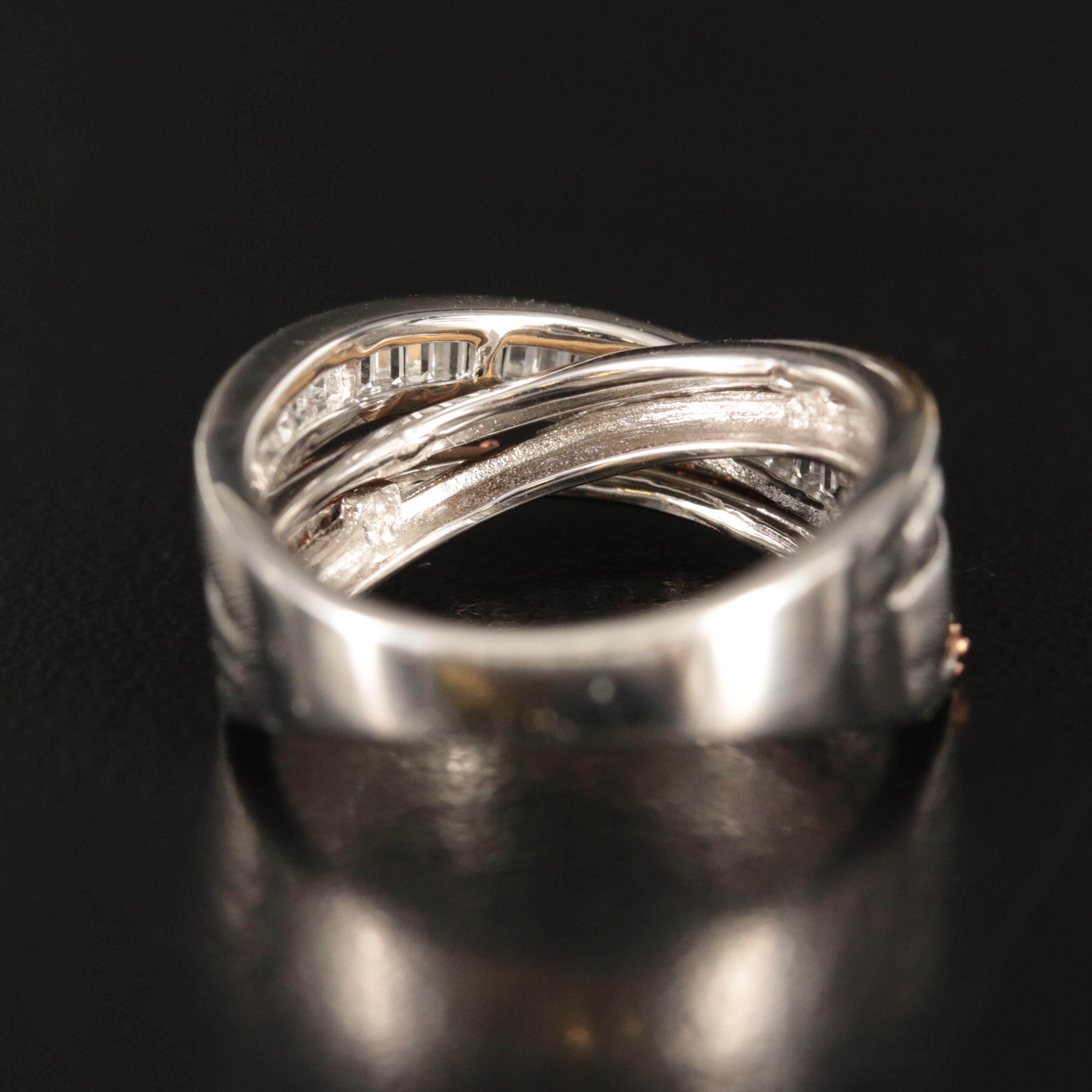 Sterling White Sapphire Crossover Ring with 10K Accents