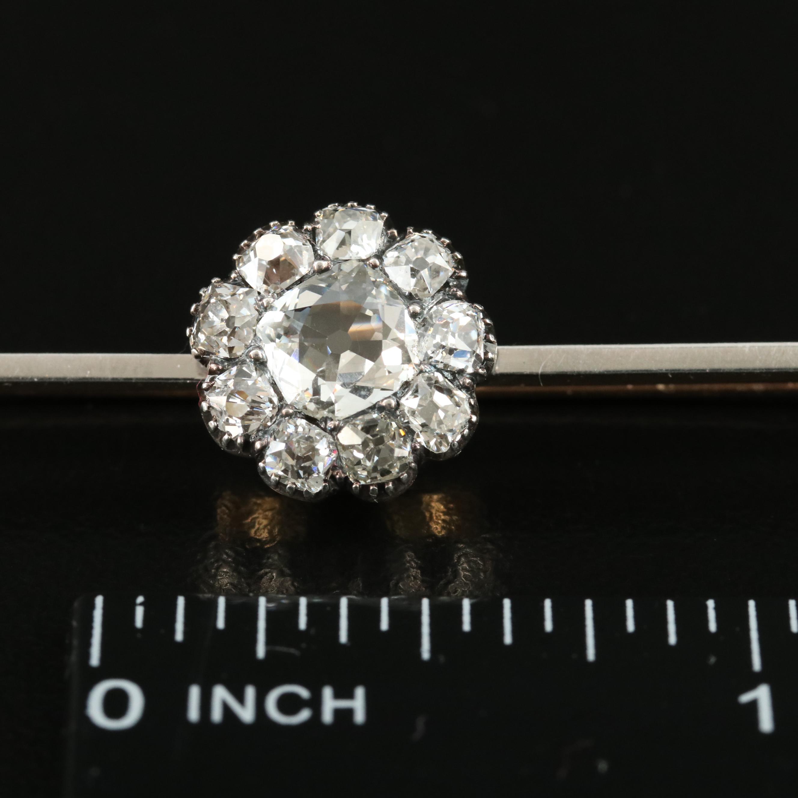 Antique Platinum and 14K 1.30 CTW Diamond Cluster Bar Brooch
