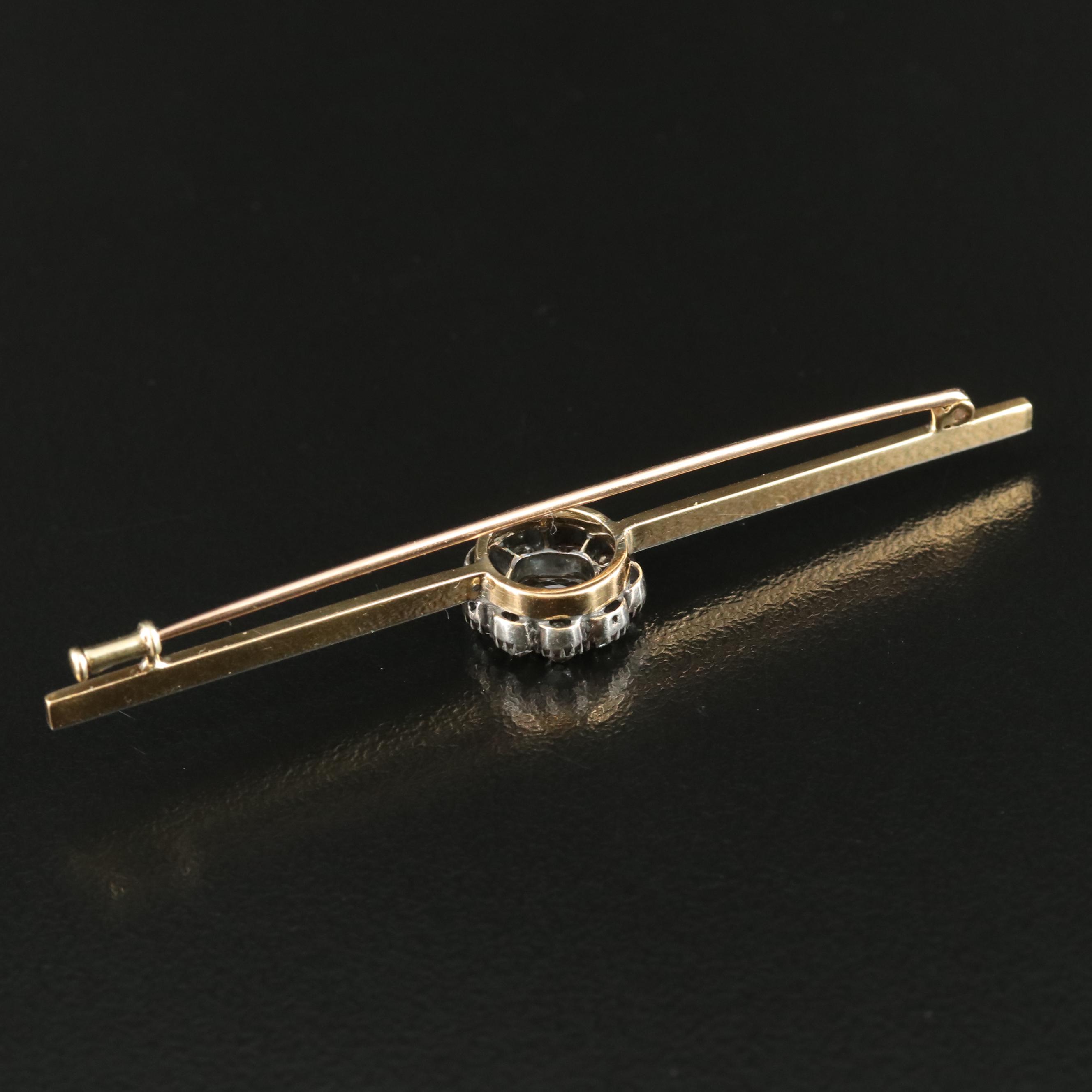 Antique Platinum and 14K 1.30 CTW Diamond Cluster Bar Brooch