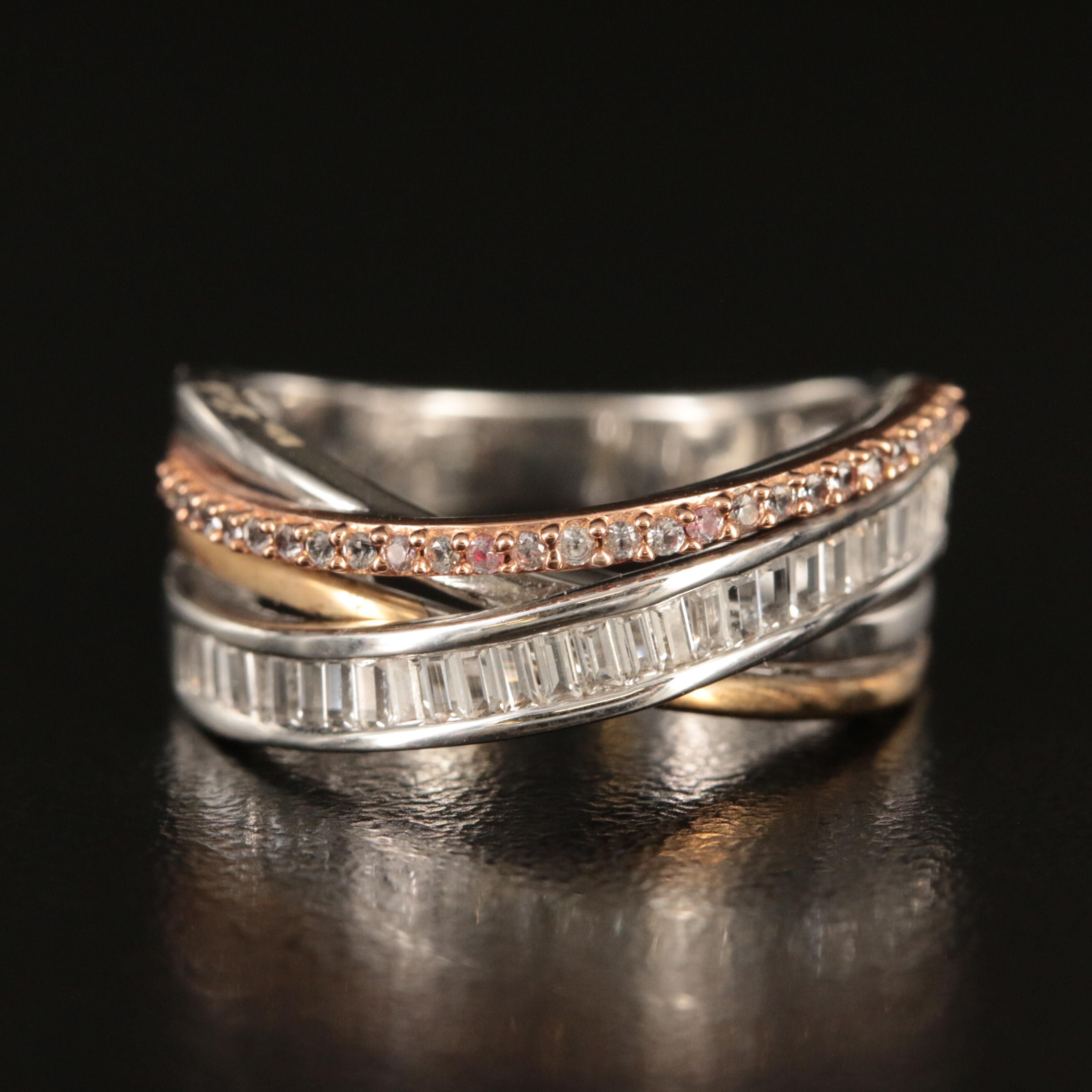 Sterling White Sapphire Crossover Ring with 10K Accents