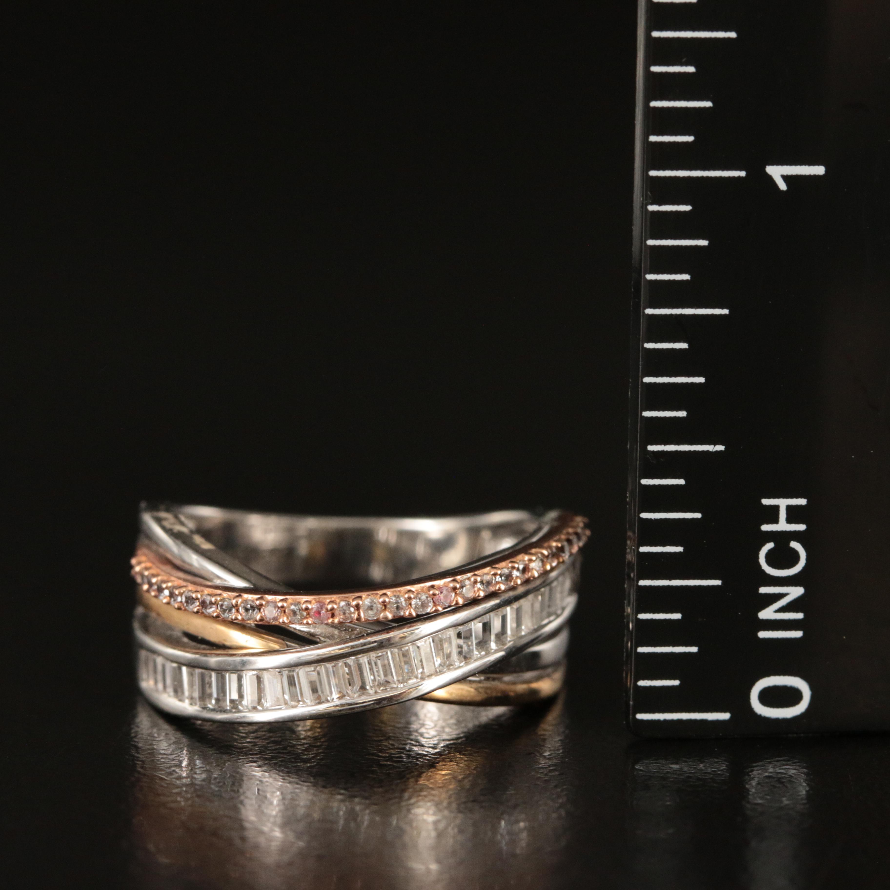 Sterling White Sapphire Crossover Ring with 10K Accents