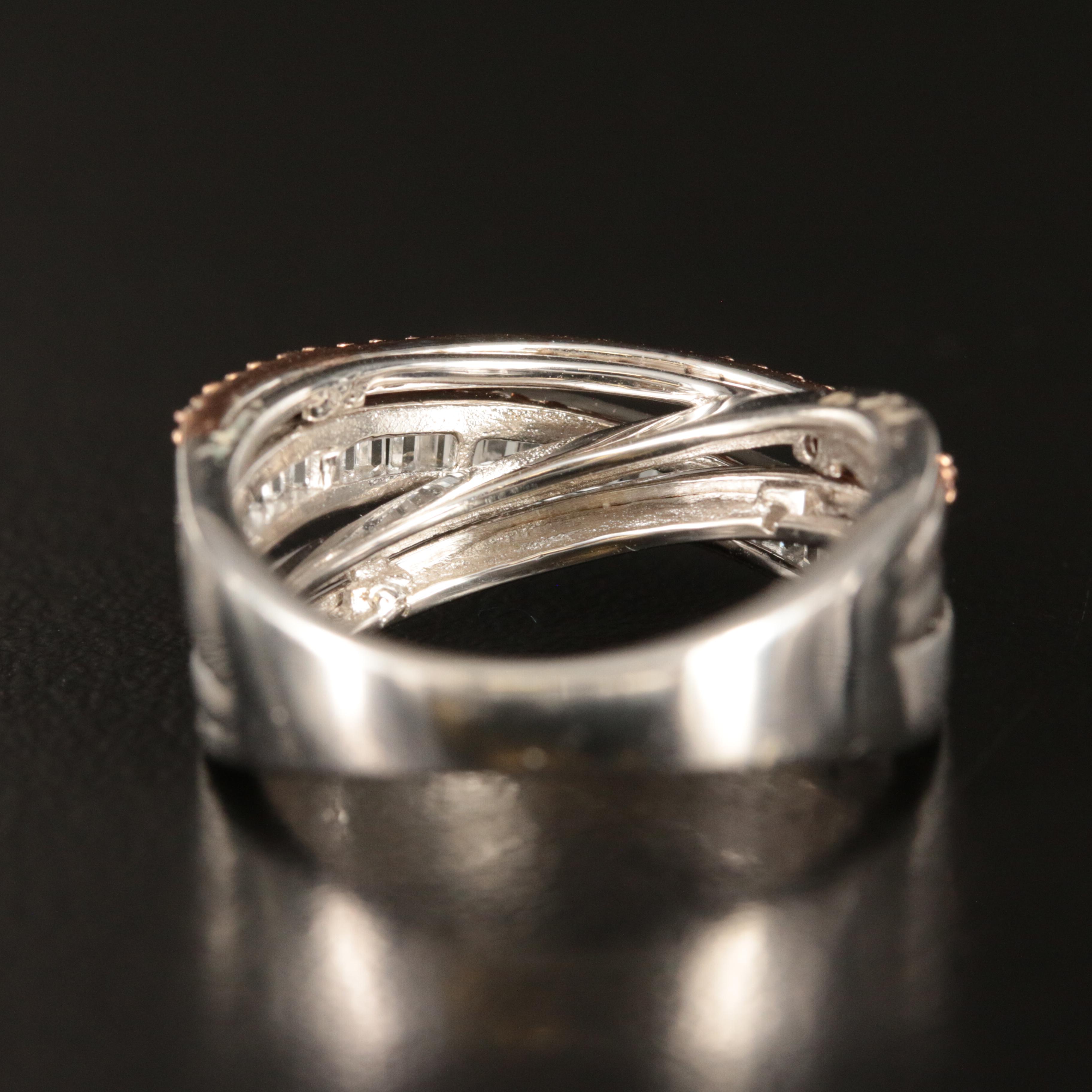 Sterling White Sapphire Crossover Ring with 10K Accents