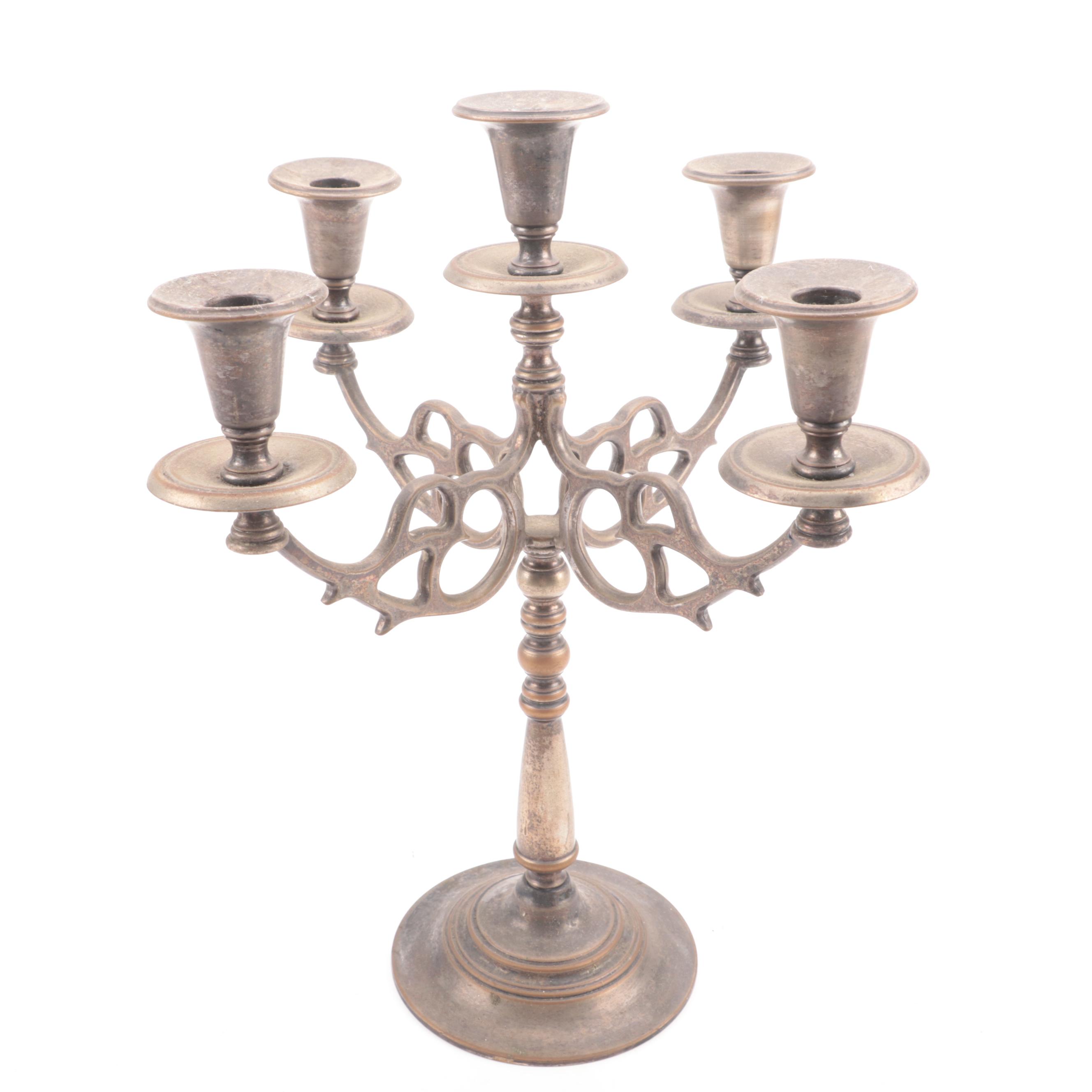 D.W. Haber & Son Silver Plate Candelabra and Pair of Cast Iron Galleon Doorstops