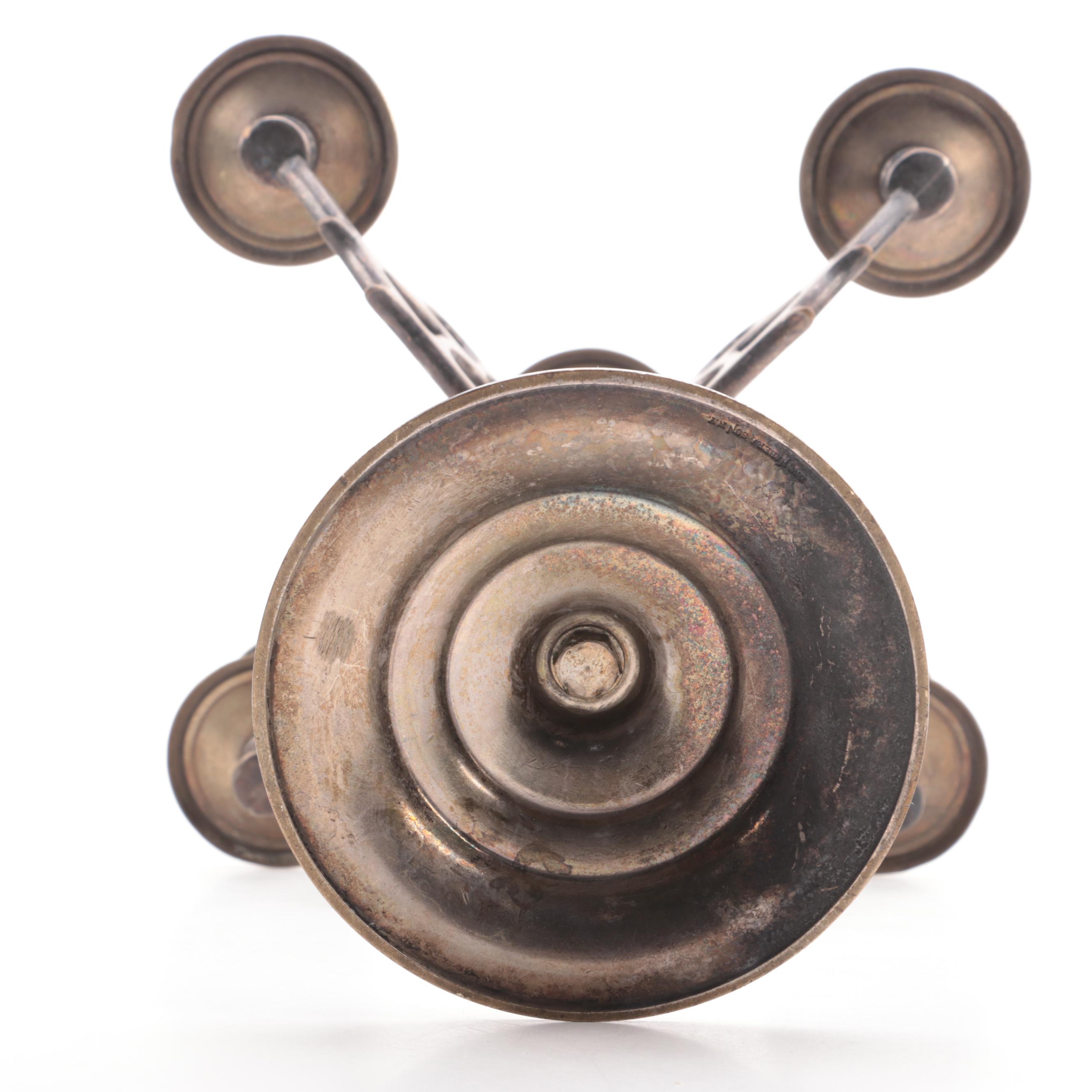 D.W. Haber & Son Silver Plate Candelabra and Pair of Cast Iron Galleon Doorstops