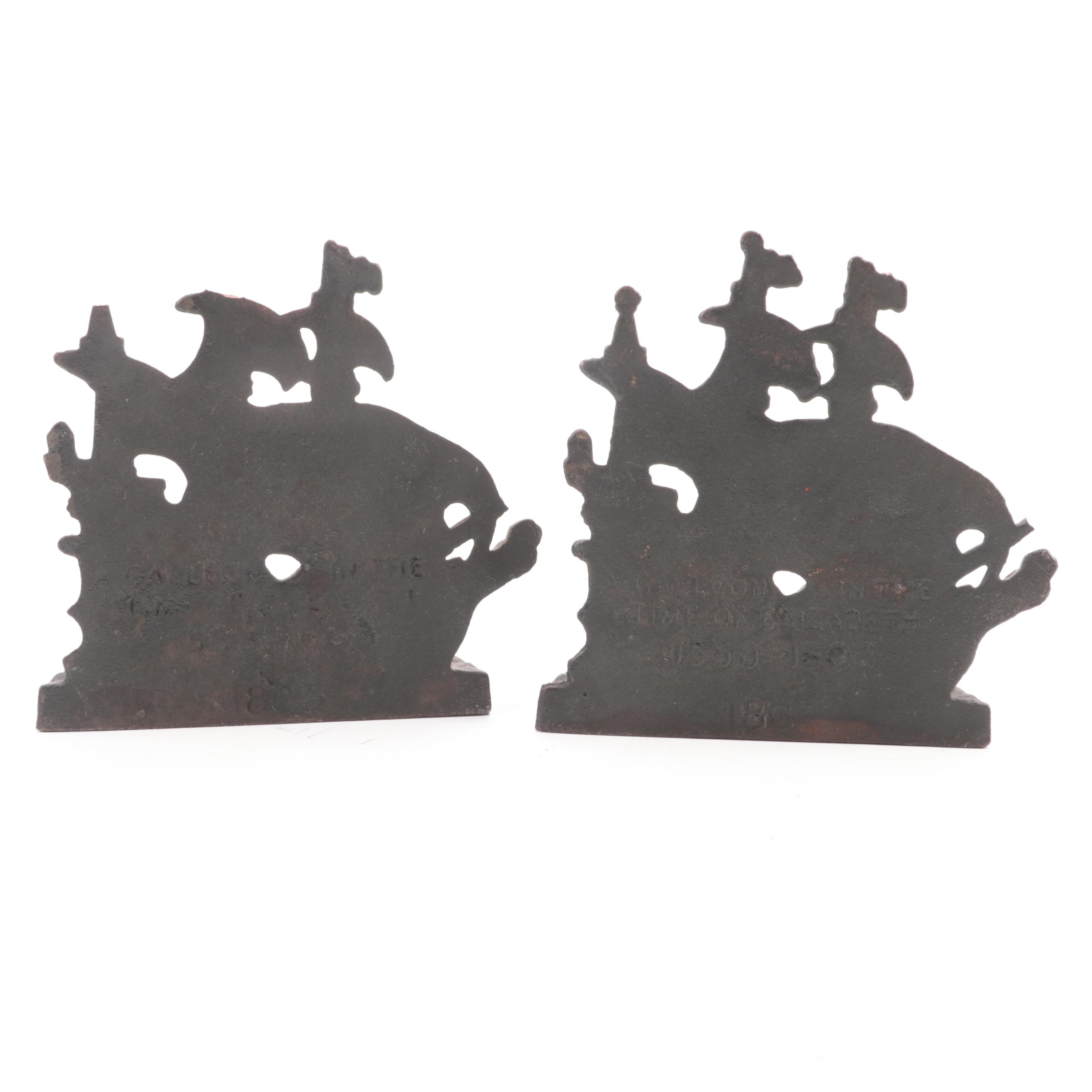 D.W. Haber & Son Silver Plate Candelabra and Pair of Cast Iron Galleon Doorstops