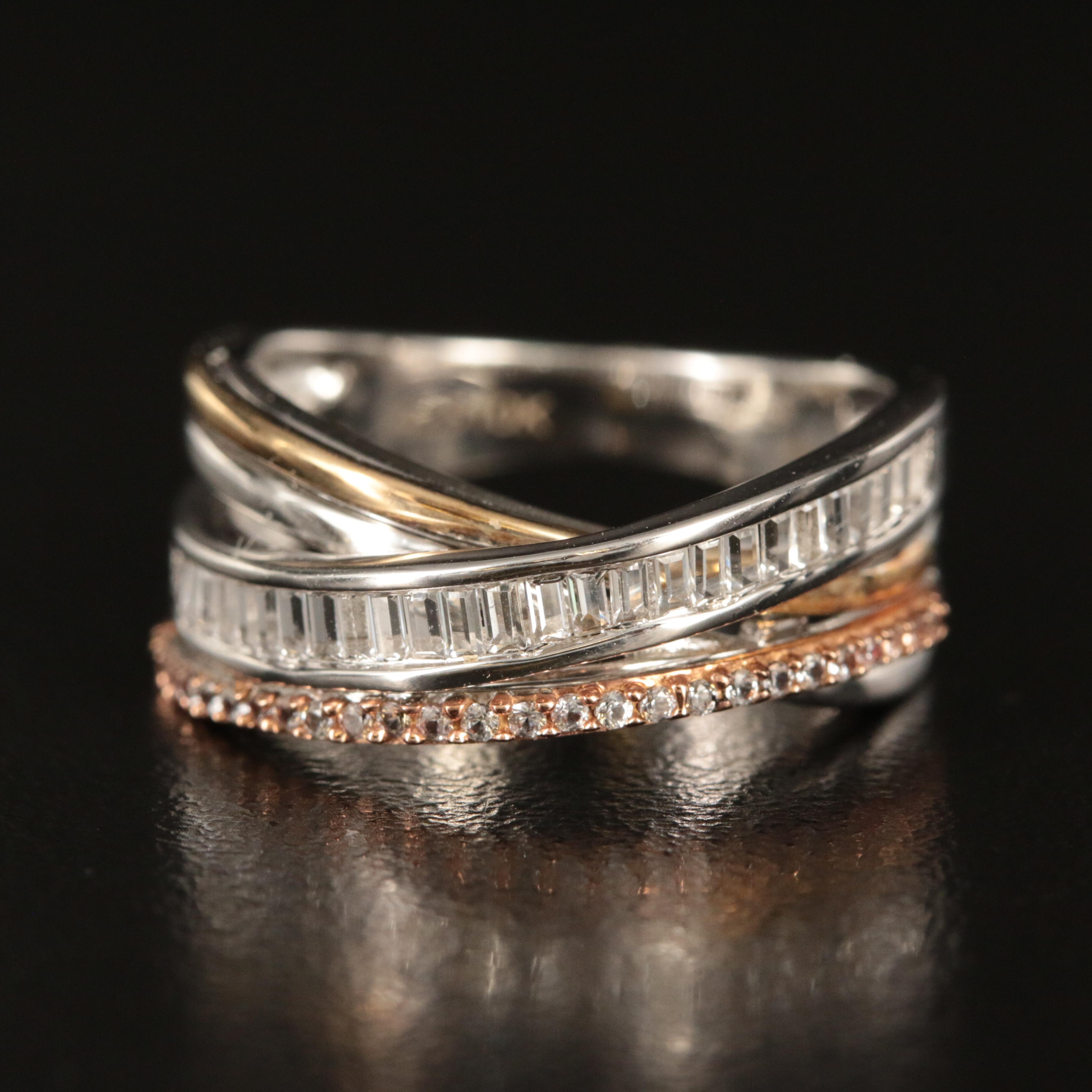 Sterling White Sapphire Crossover Ring with 10K Accents