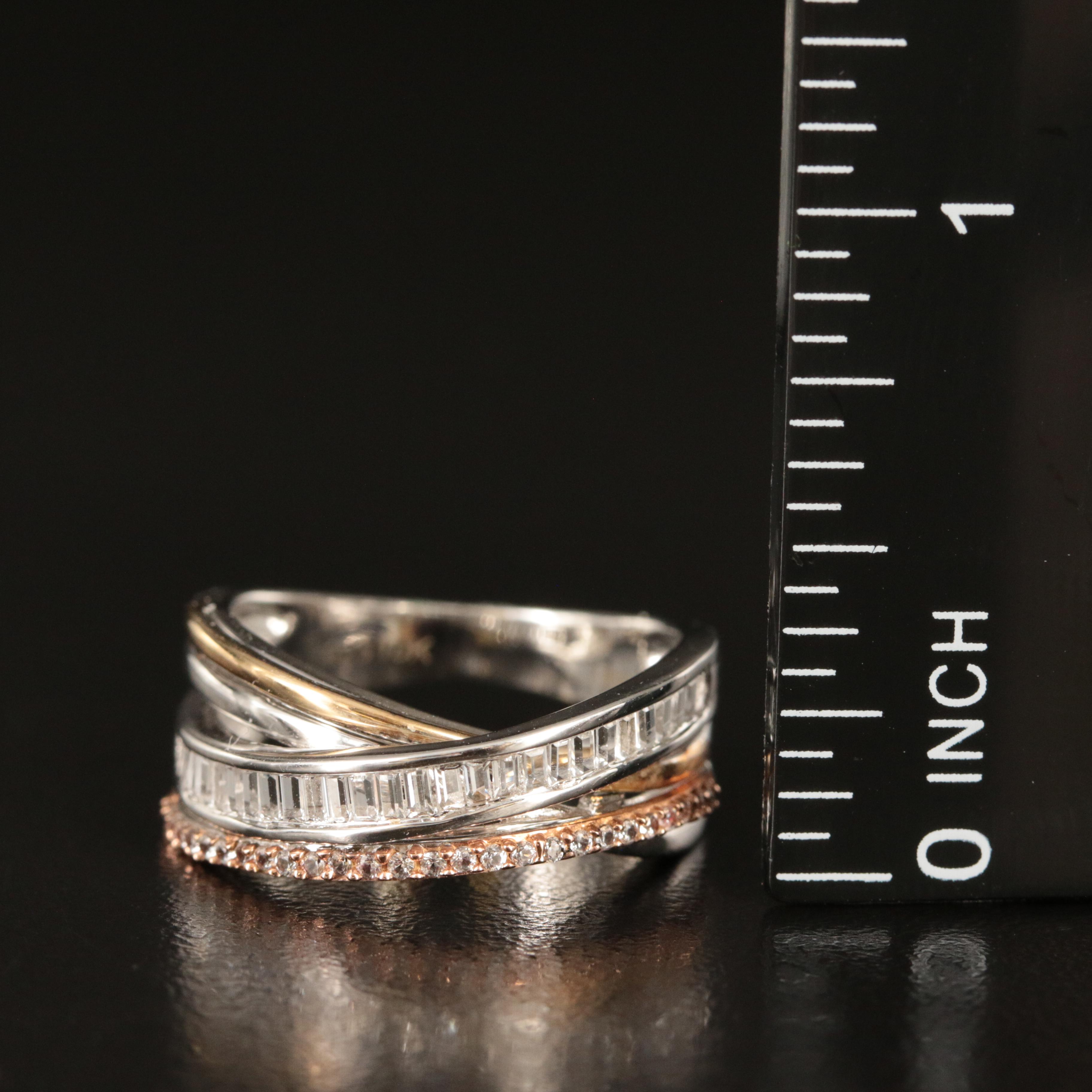 Sterling White Sapphire Crossover Ring with 10K Accents