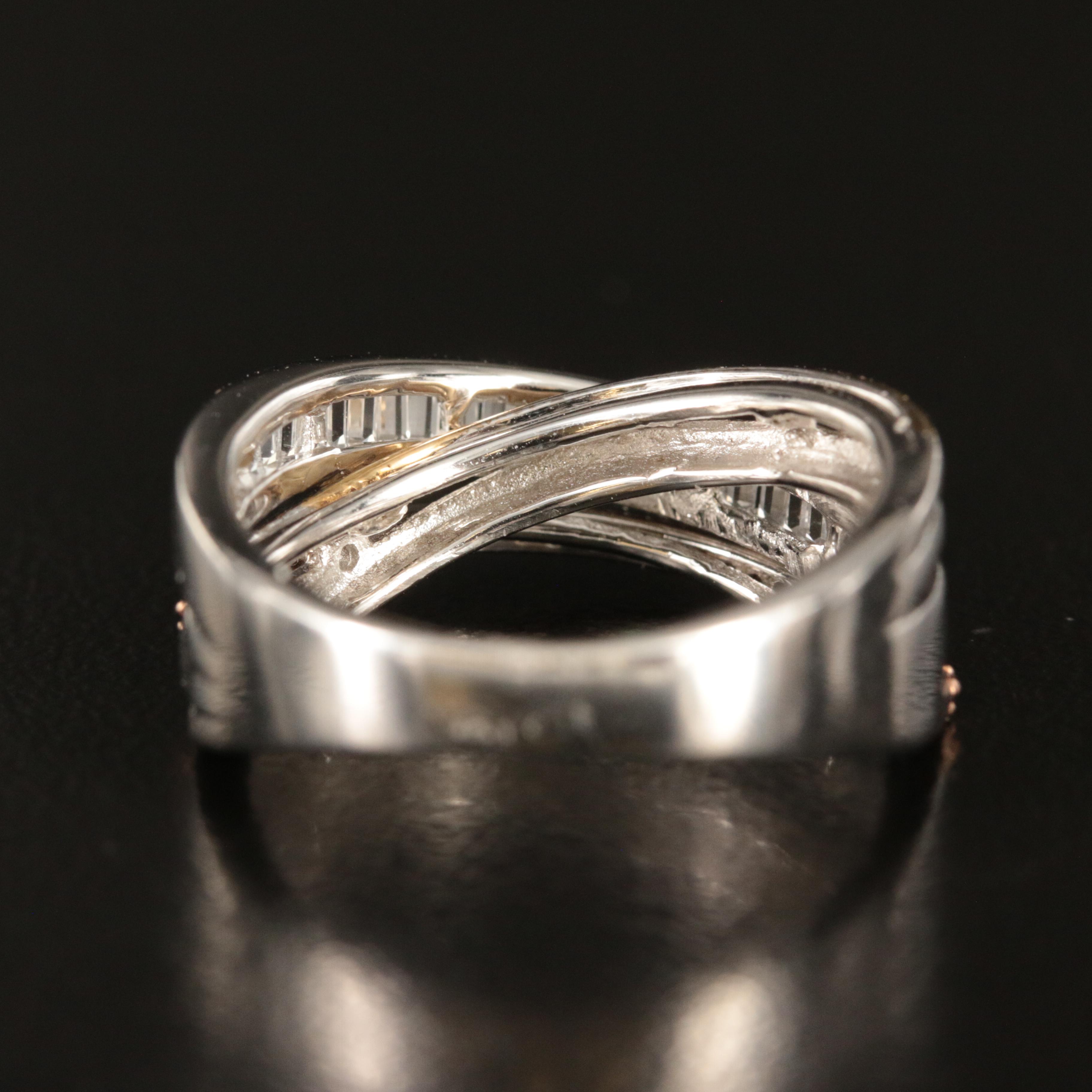 Sterling White Sapphire Crossover Ring with 10K Accents