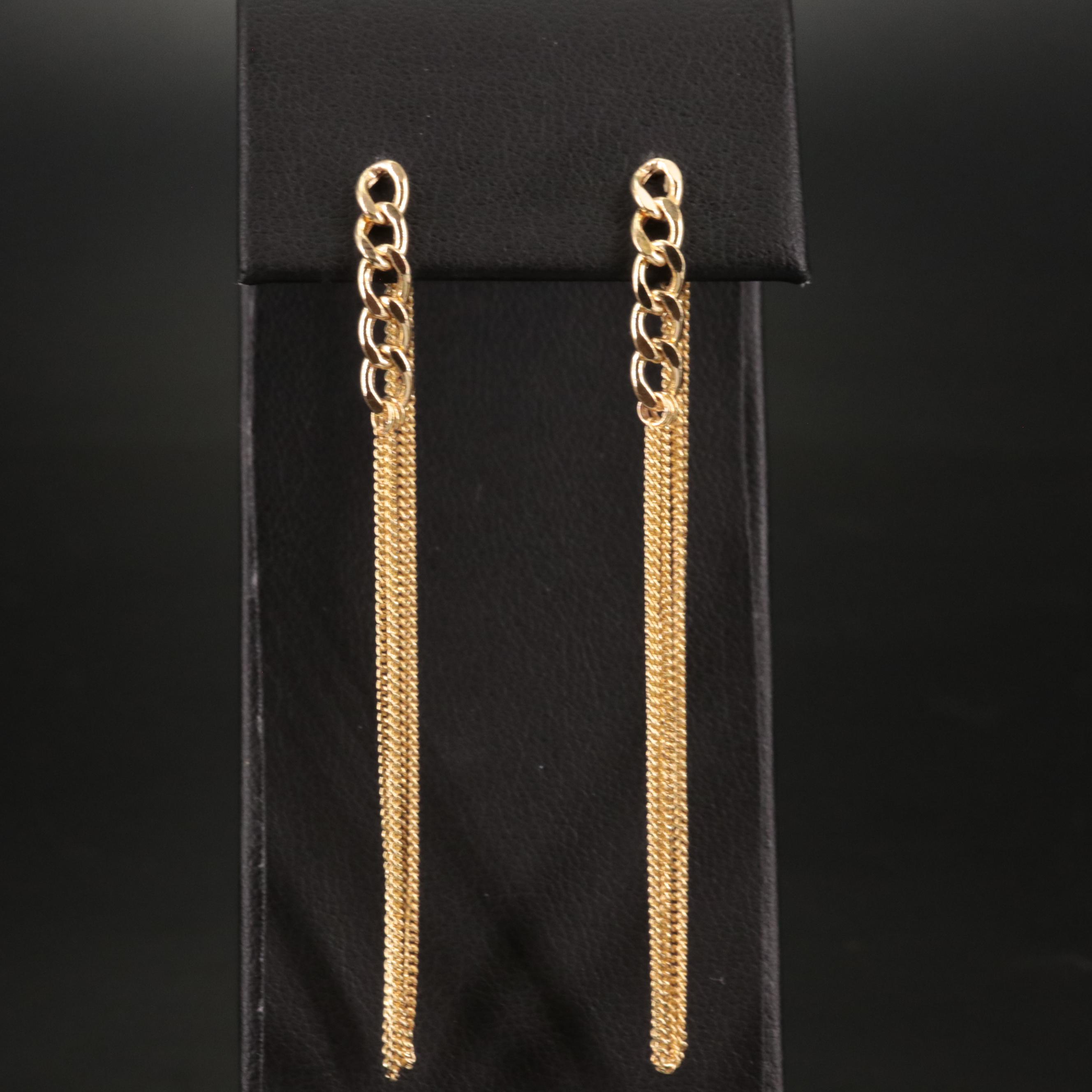 10K Triple Stranded Curb Chain Drop Earrings