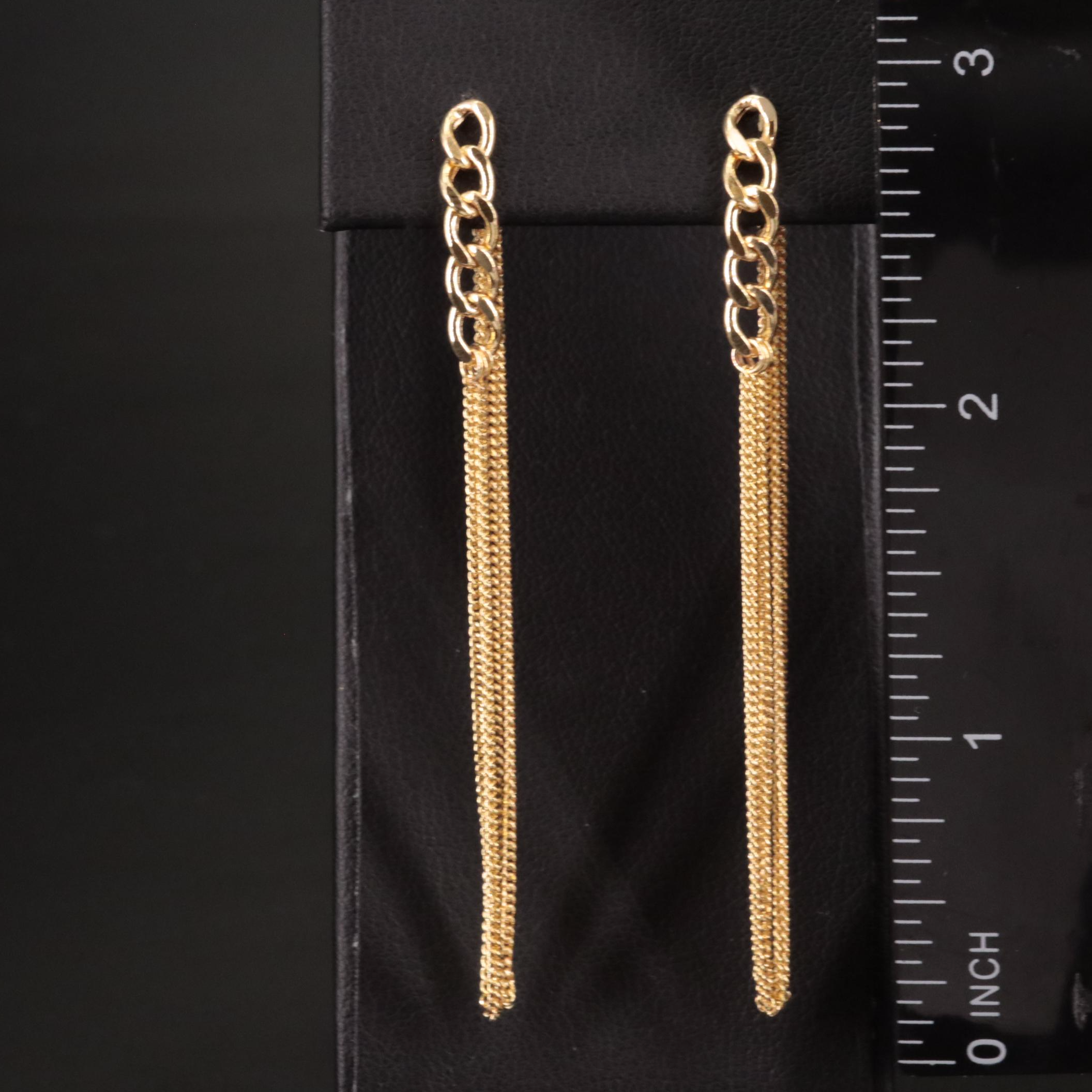 10K Triple Stranded Curb Chain Drop Earrings