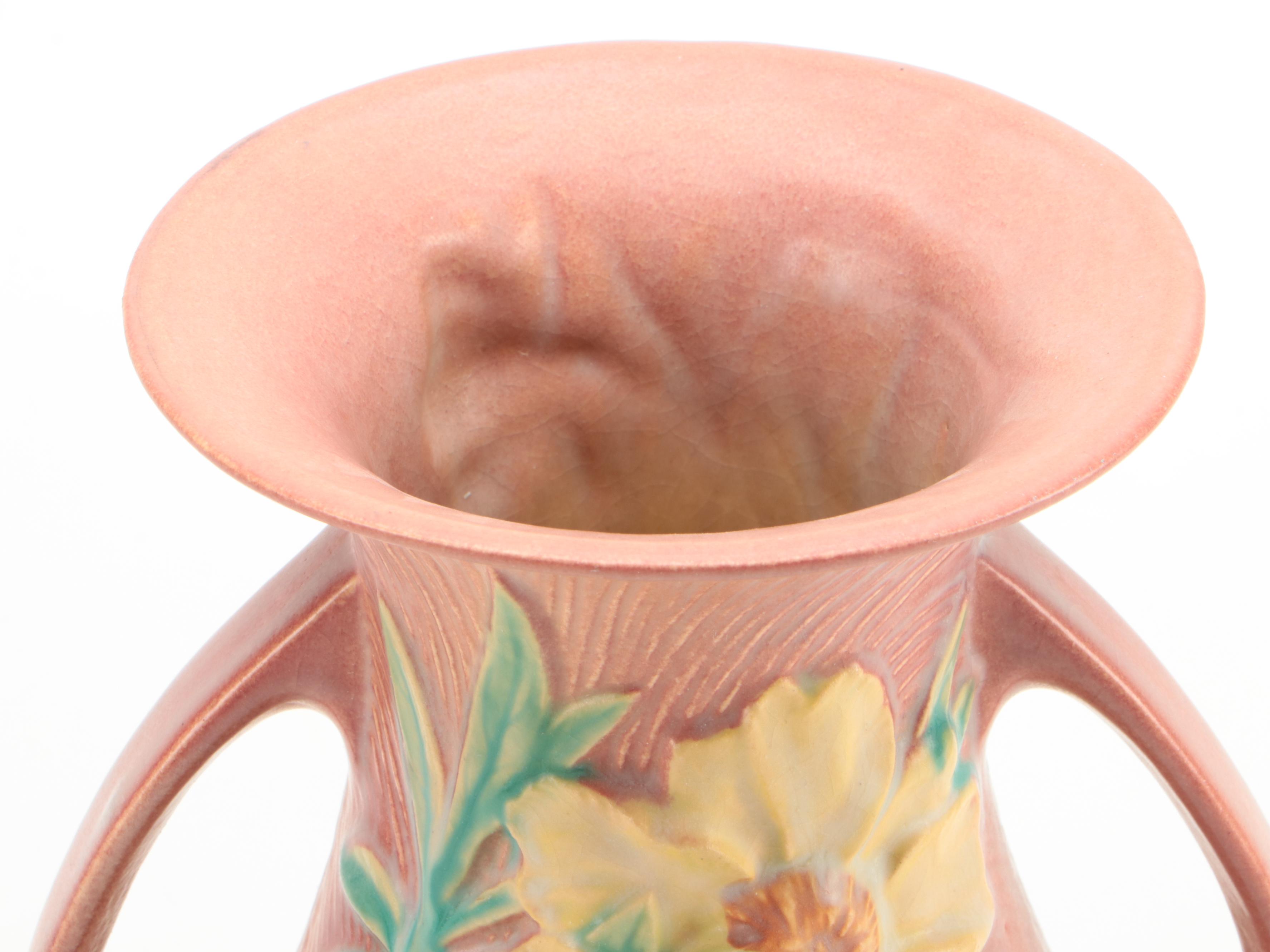 Roseville Pottery Double Handled Peony Vase