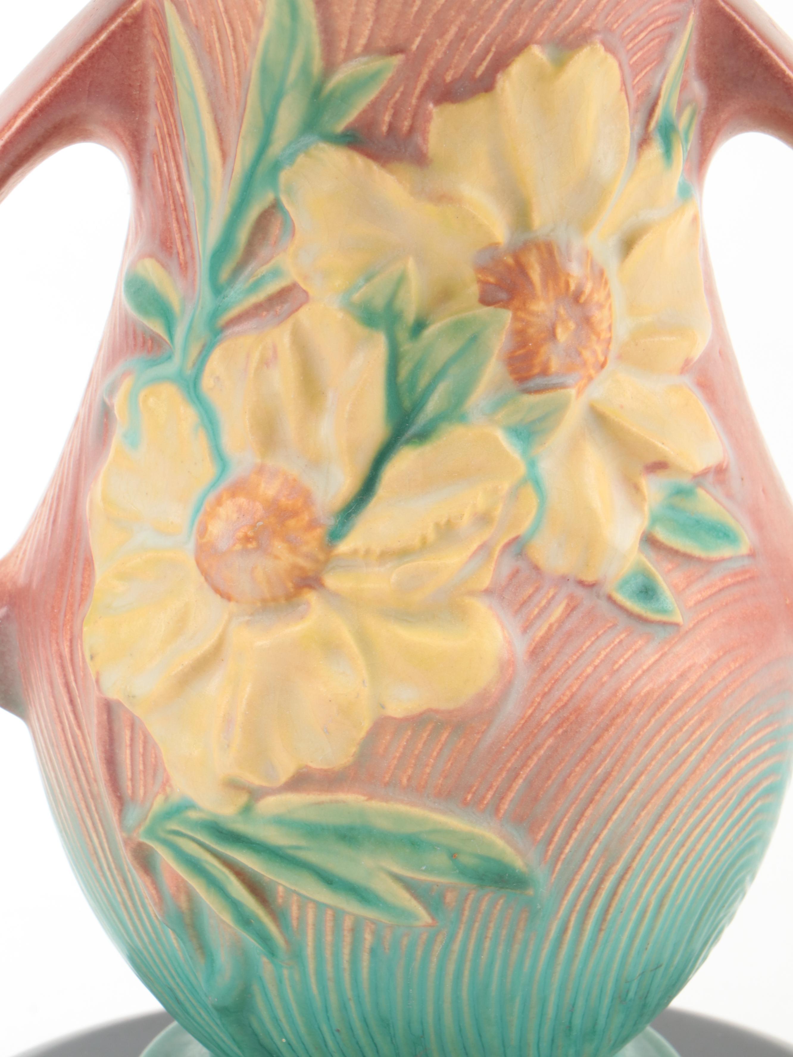 Roseville Pottery Double Handled Peony Vase