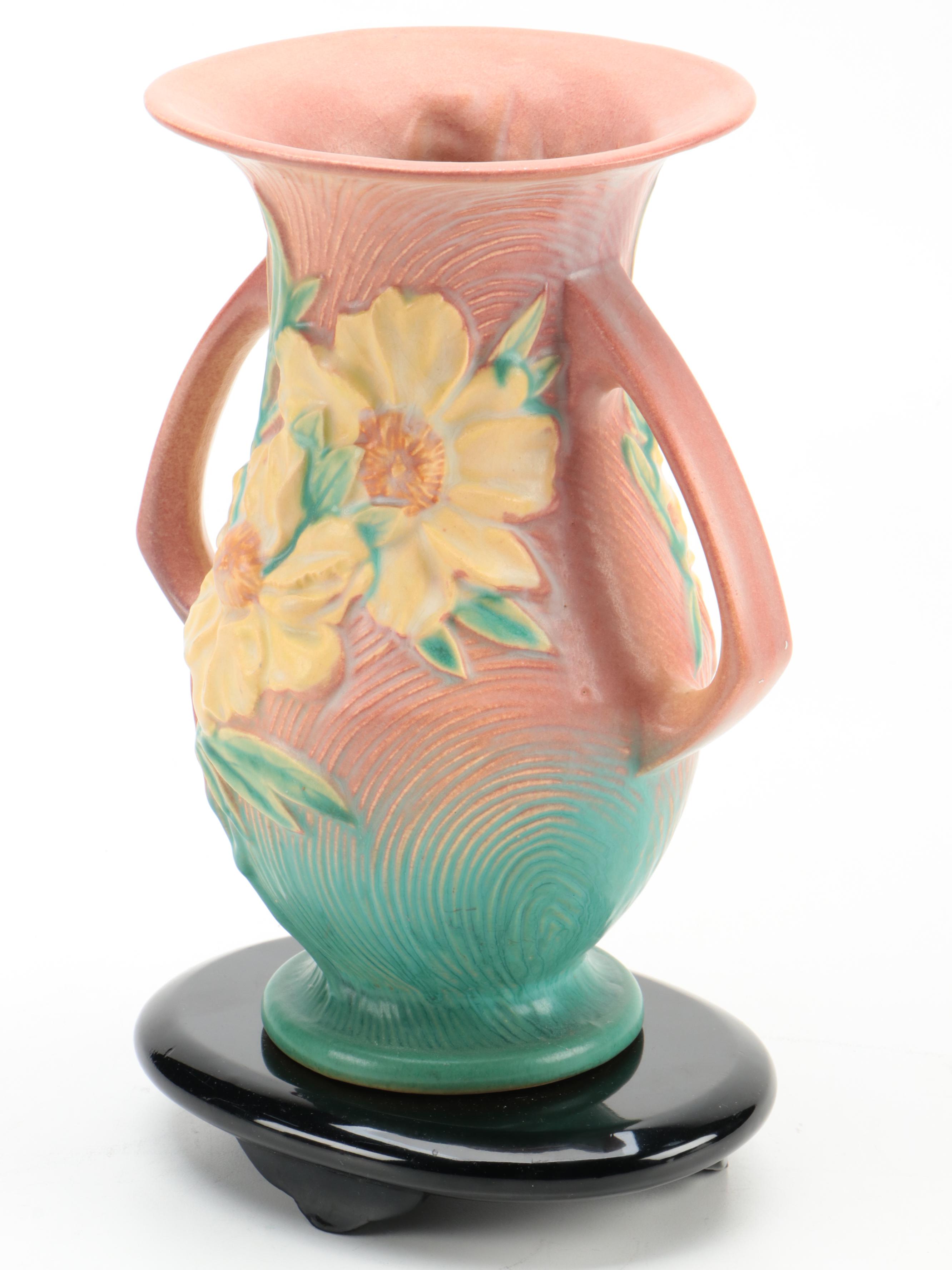 Roseville Pottery Double Handled Peony Vase