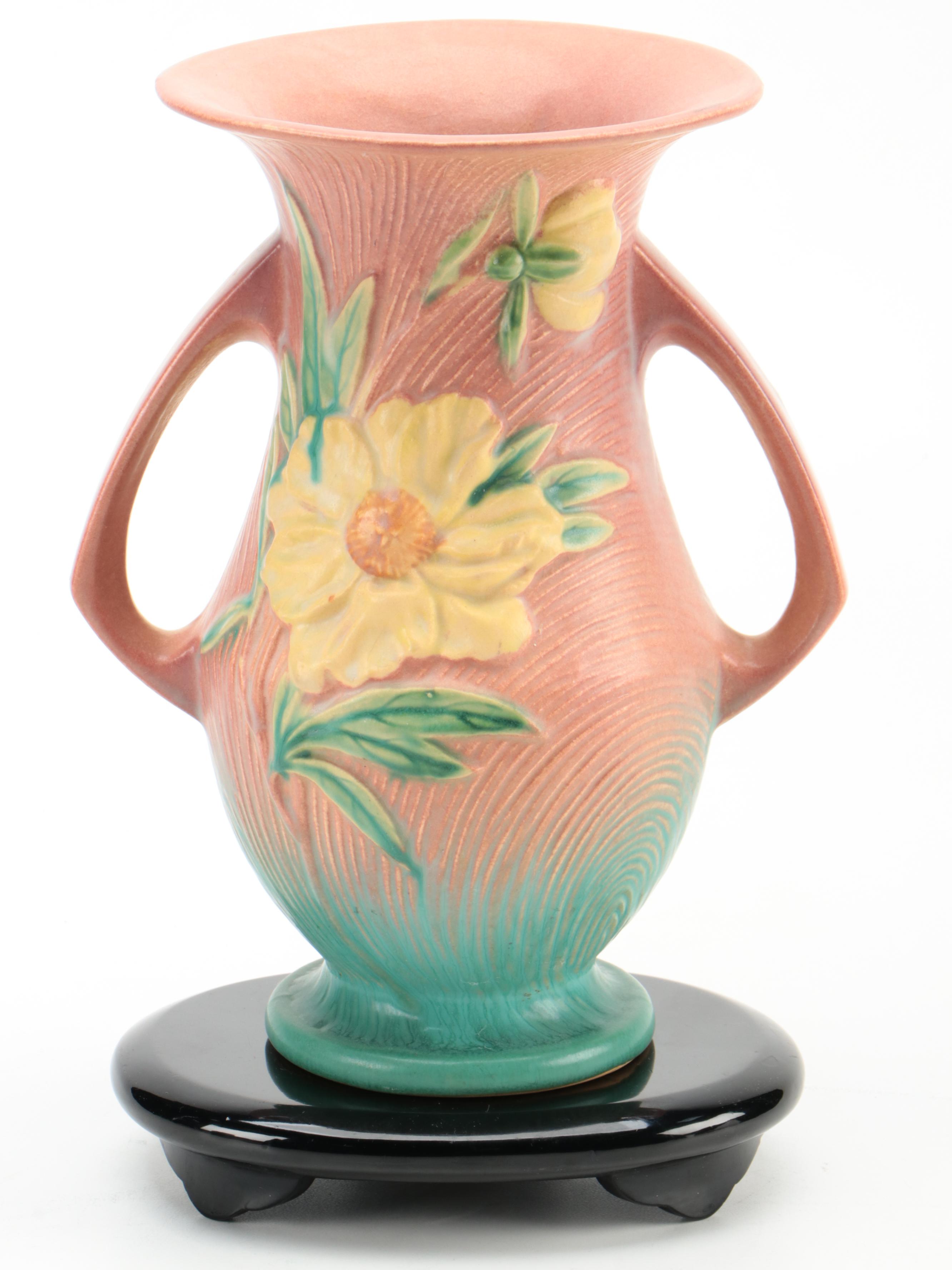 Roseville Pottery Double Handled Peony Vase