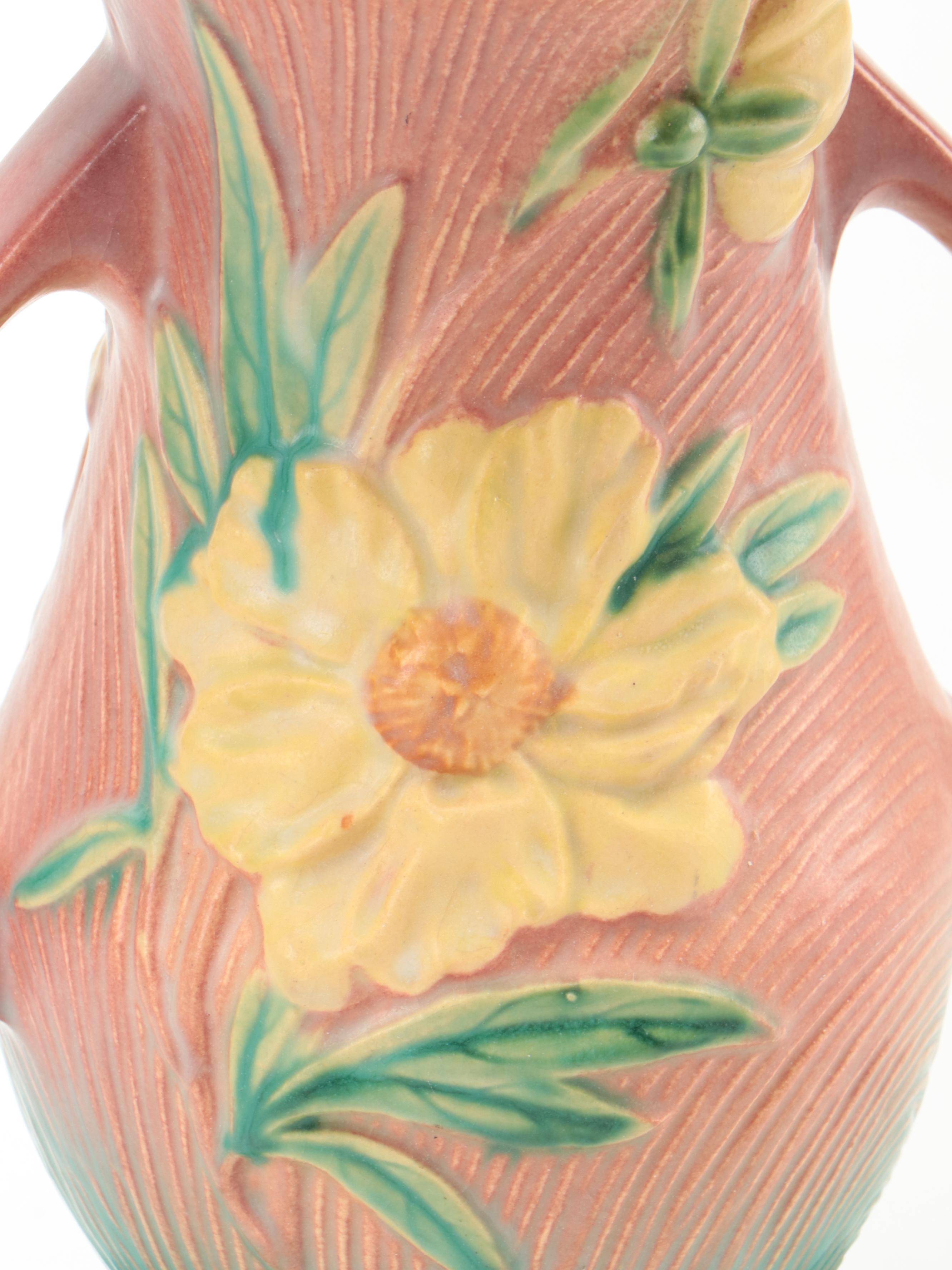 Roseville Pottery Double Handled Peony Vase