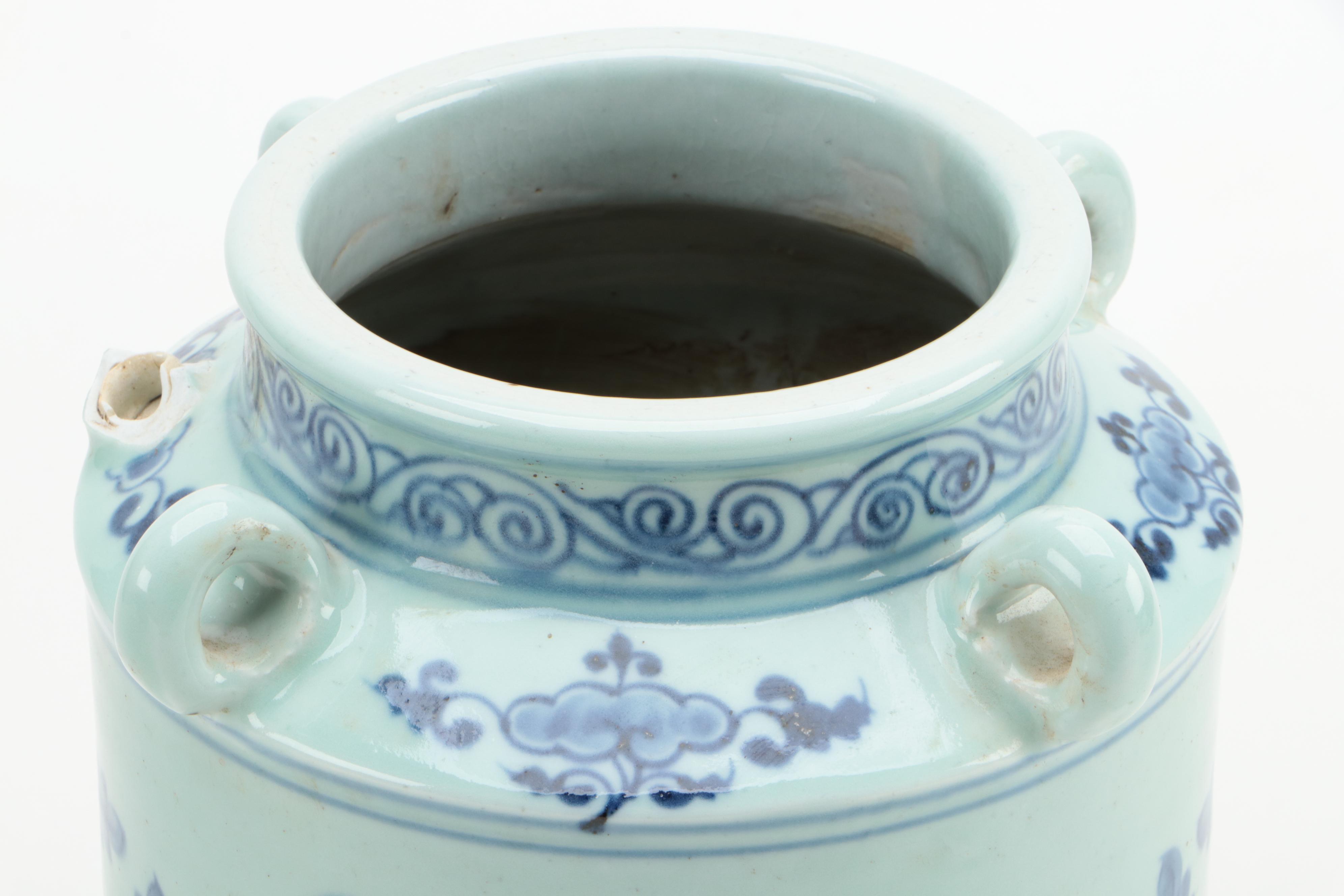 Chinese Blue and White Porcelain Ring Handled Wine Jug