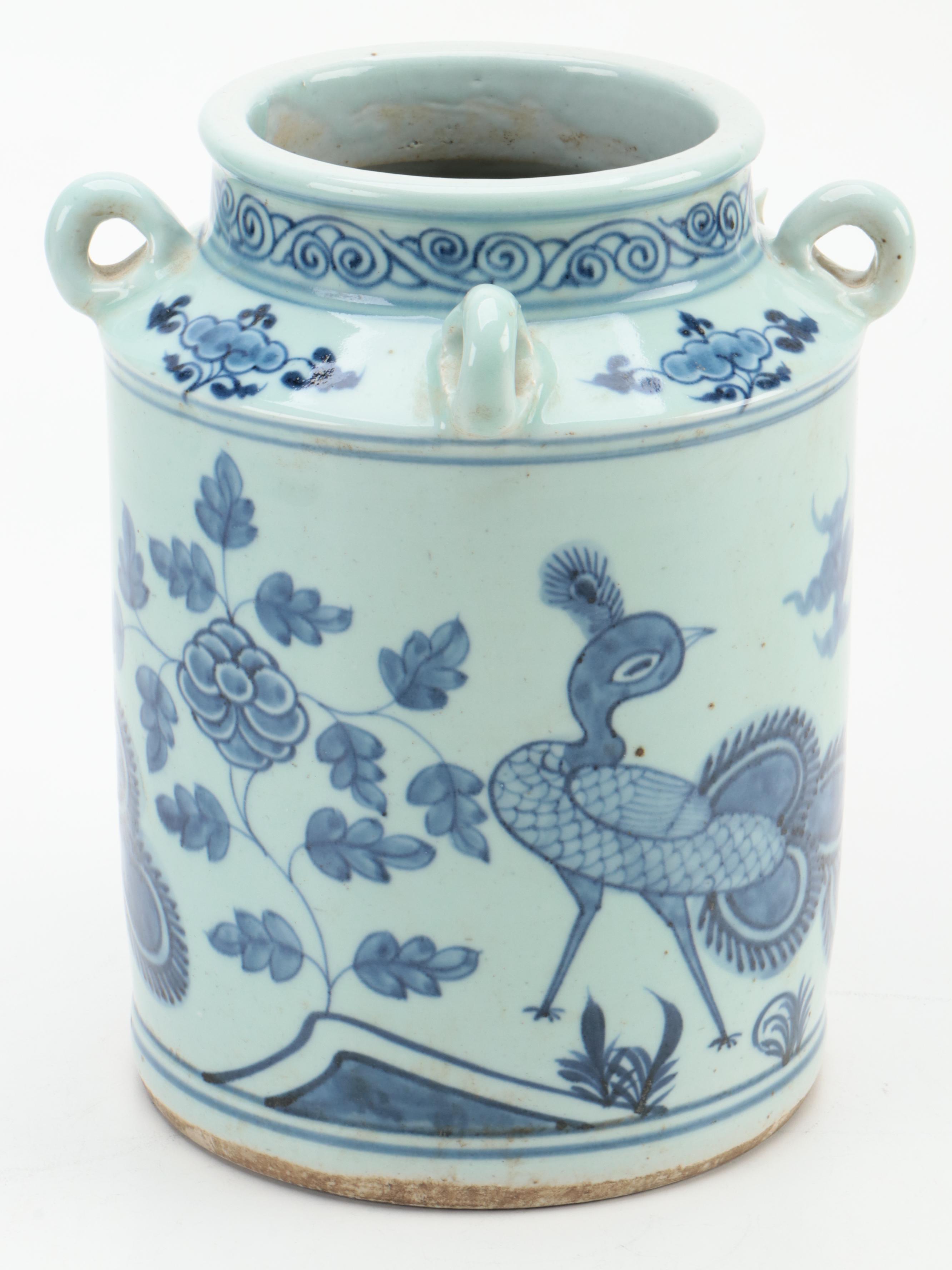 Chinese Blue and White Porcelain Ring Handled Wine Jug