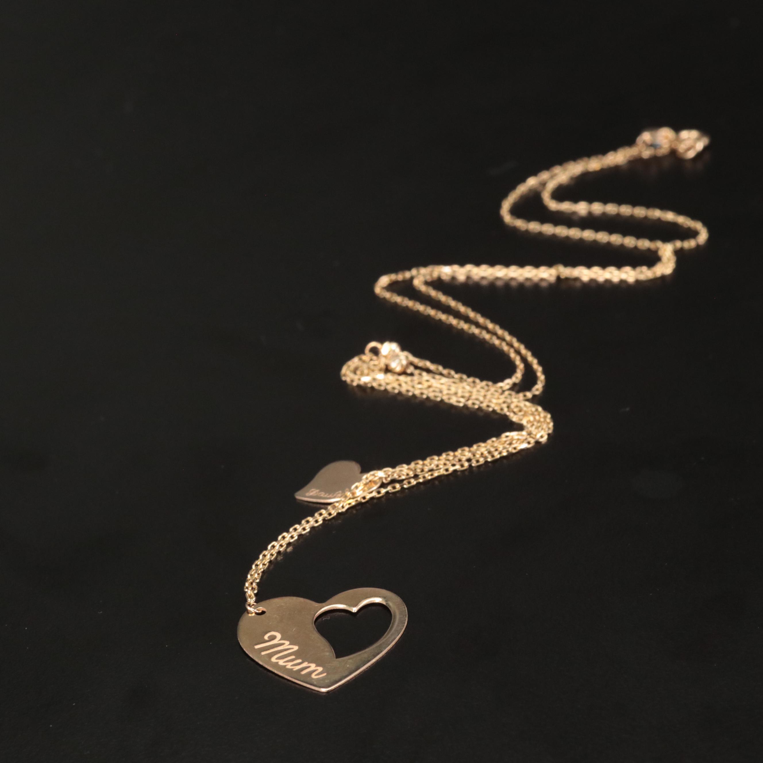 14K "Mum" and "Daughter" Layered Hearts Necklace
