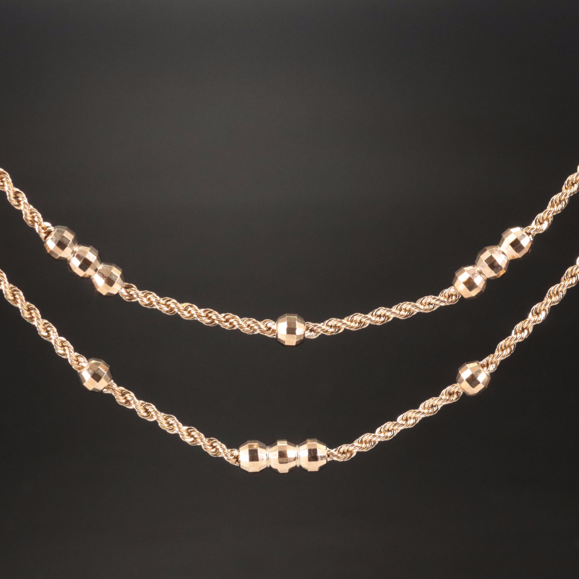 10K Diamond Cut Bead Layered Station Necklace