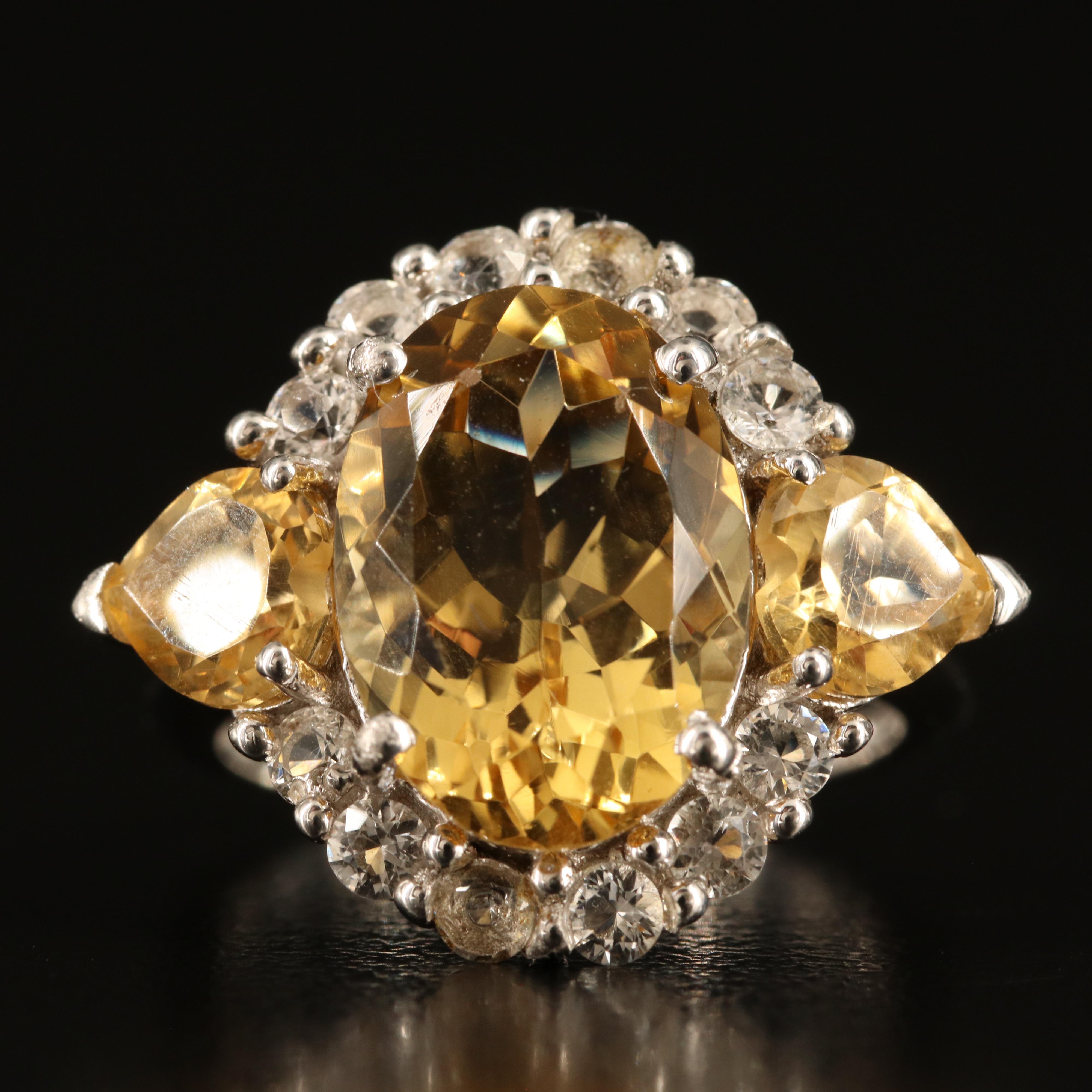 Sterling Citrine and White Topaz Ring