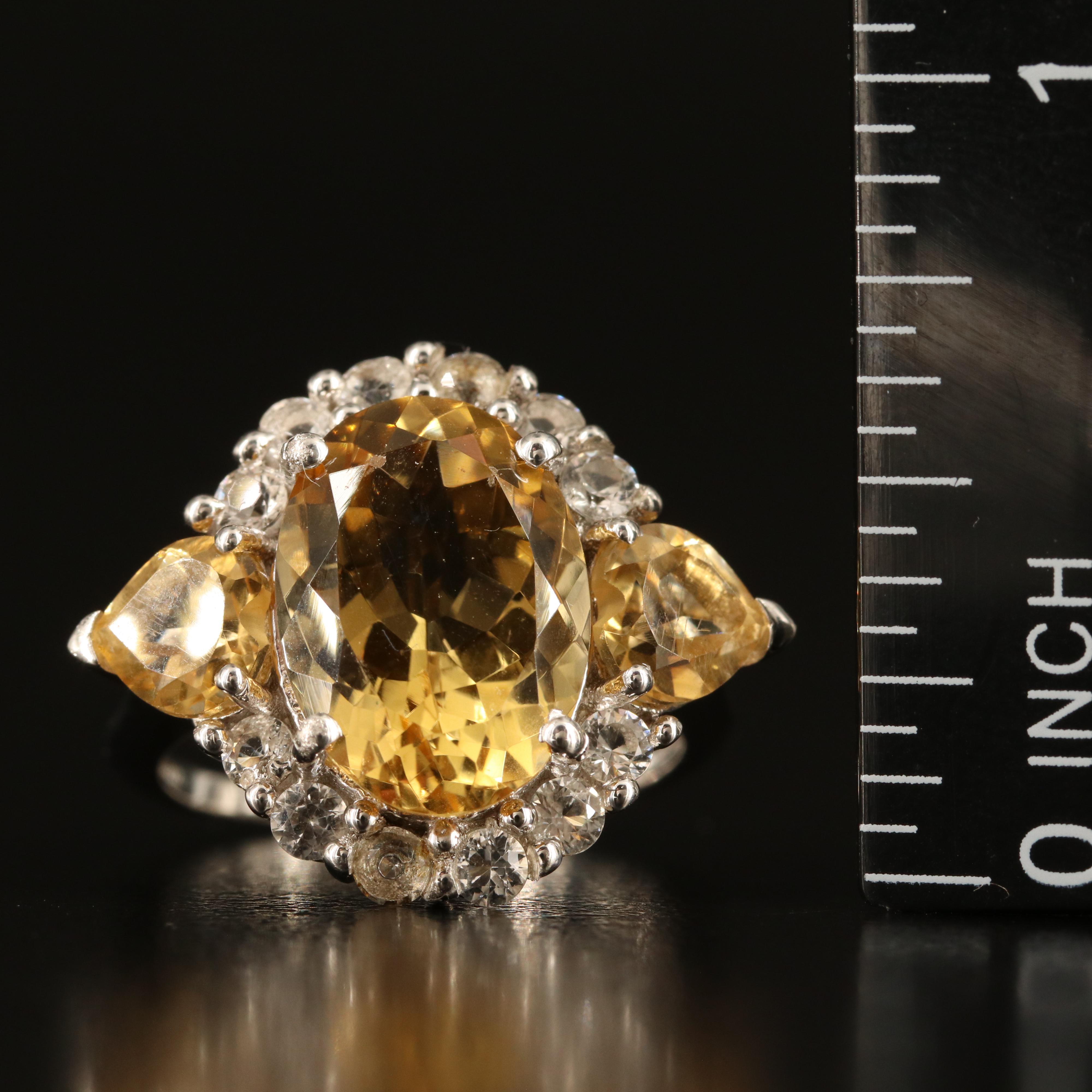 Sterling Citrine and White Topaz Ring