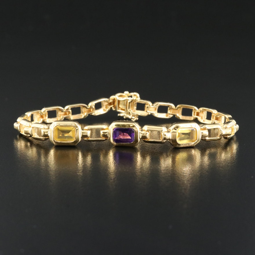 Sterling Amethyst and Glass Bracelet