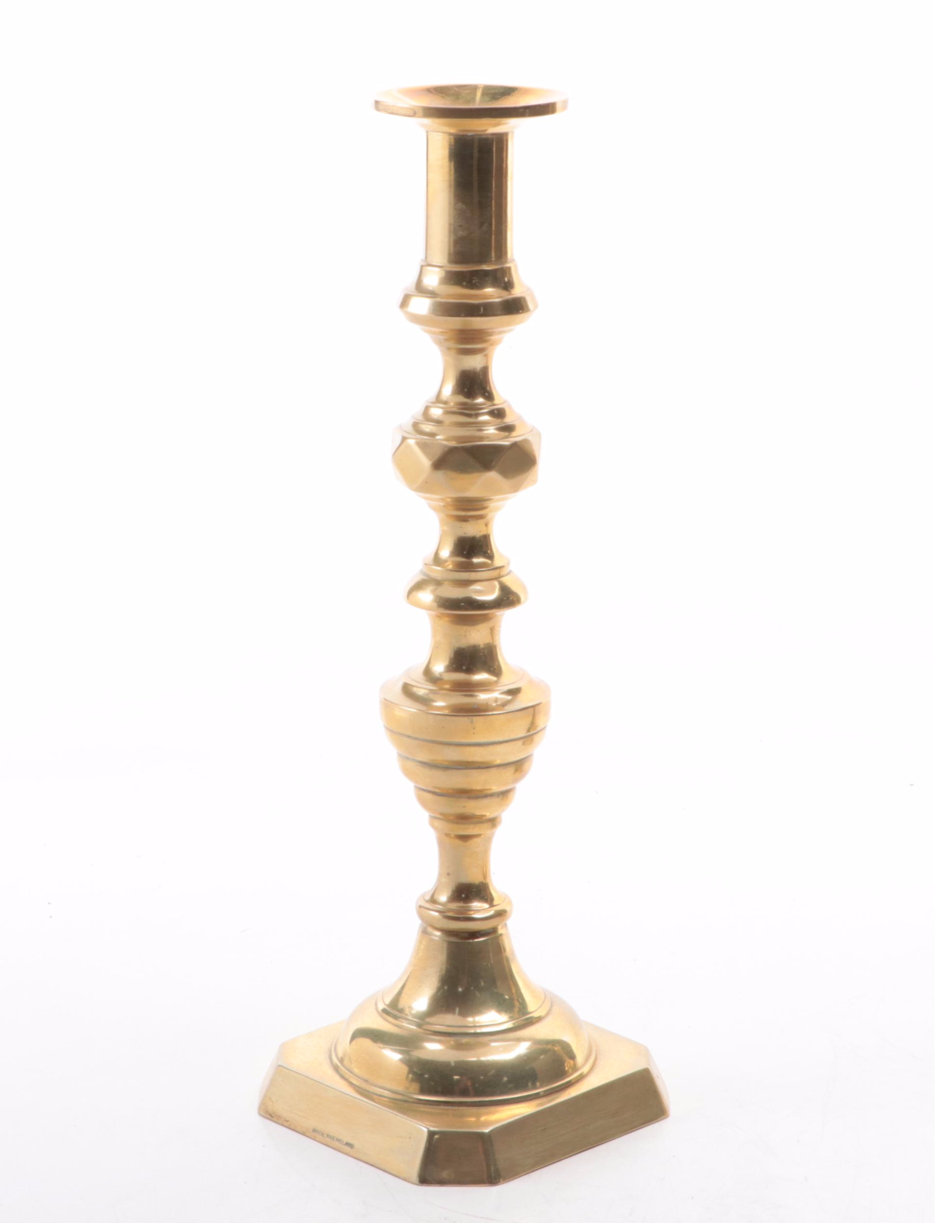 Pair of English Brass Beehive and Diamond Candlesticks, Late 19th Century