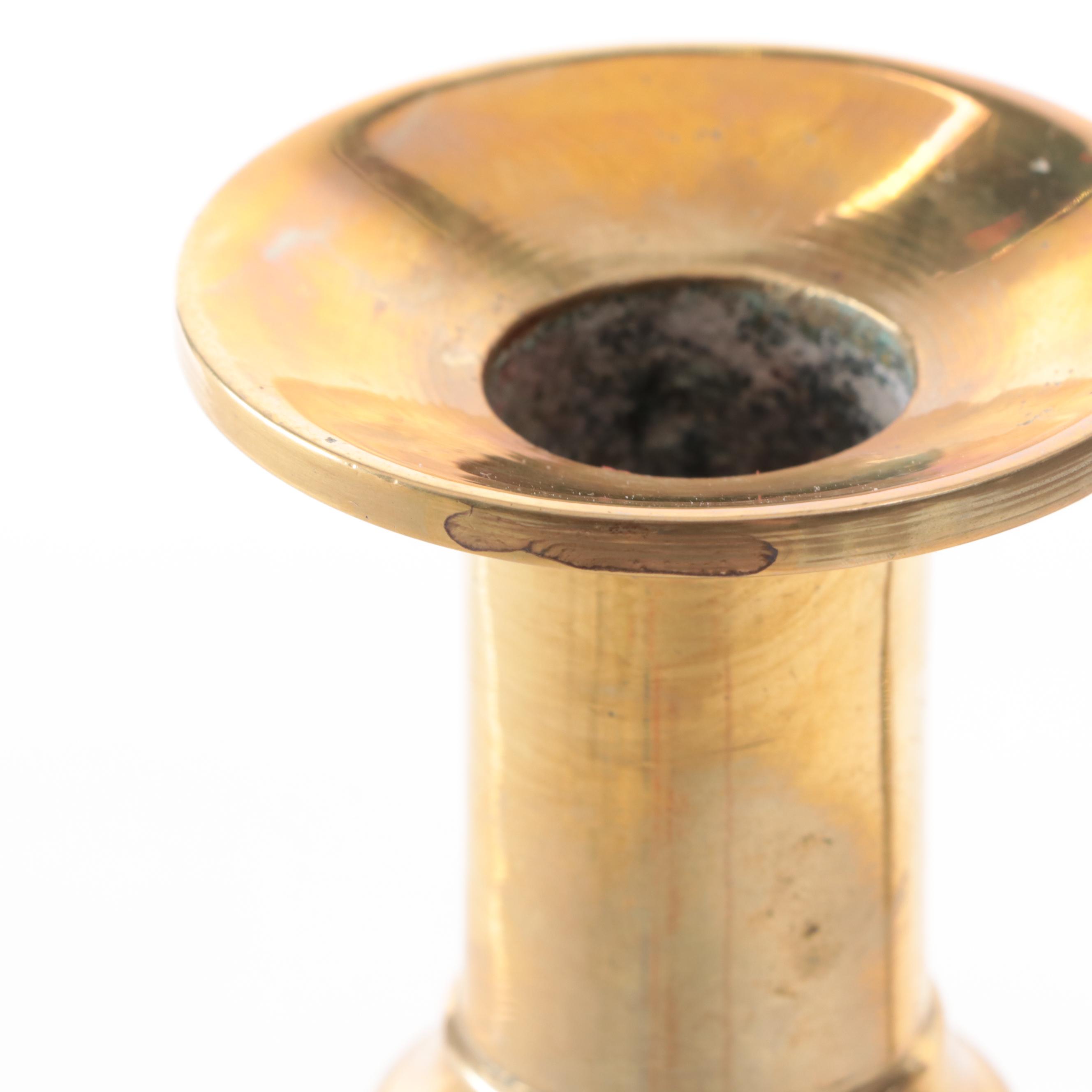 Pair of English Brass Beehive and Diamond Candlesticks, Late 19th Century