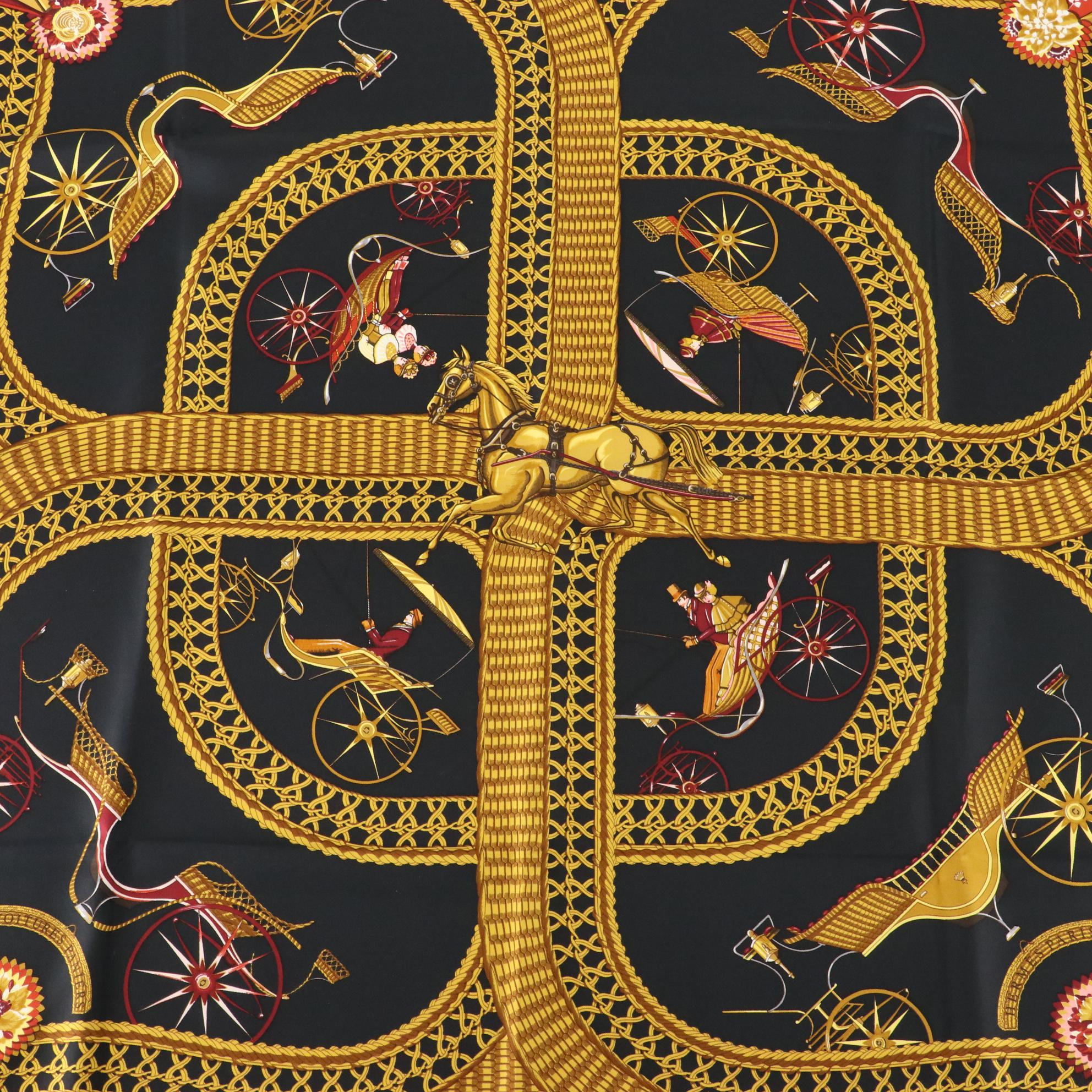 Hermès ''Voitures Paniers'' Scarf 90 in Silk Twill